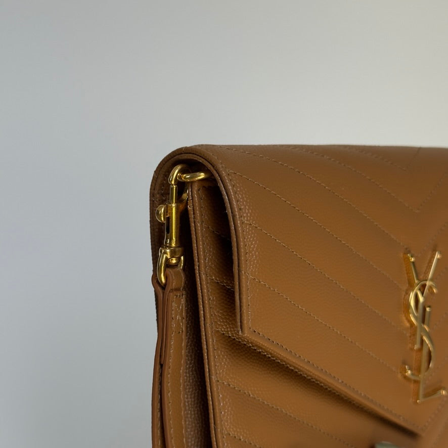 Saint Laurent Quilted Clutch Dark Natural Gold - Queen May
