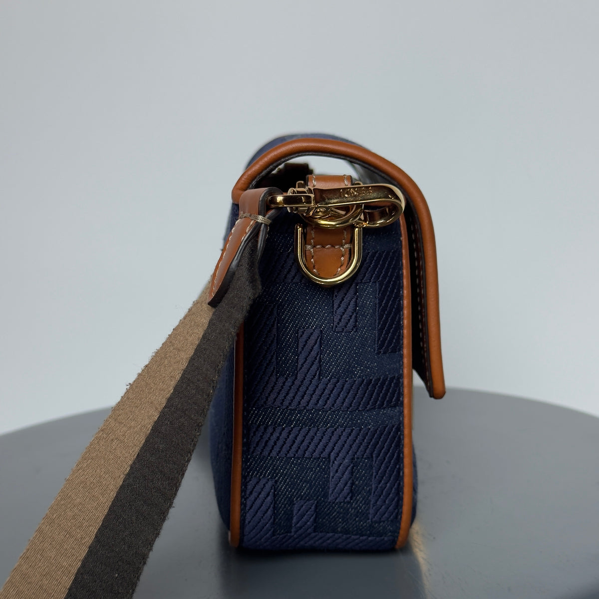 Fendi Zucca Embroidered Denim Baguette Satchel - Queen May