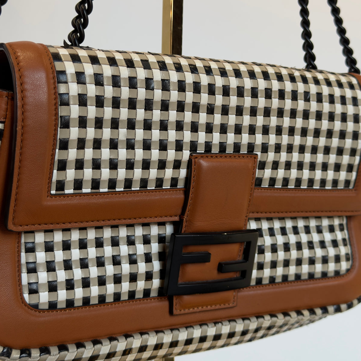 Fendi Baguette Vichy Interlaced Leather Bag