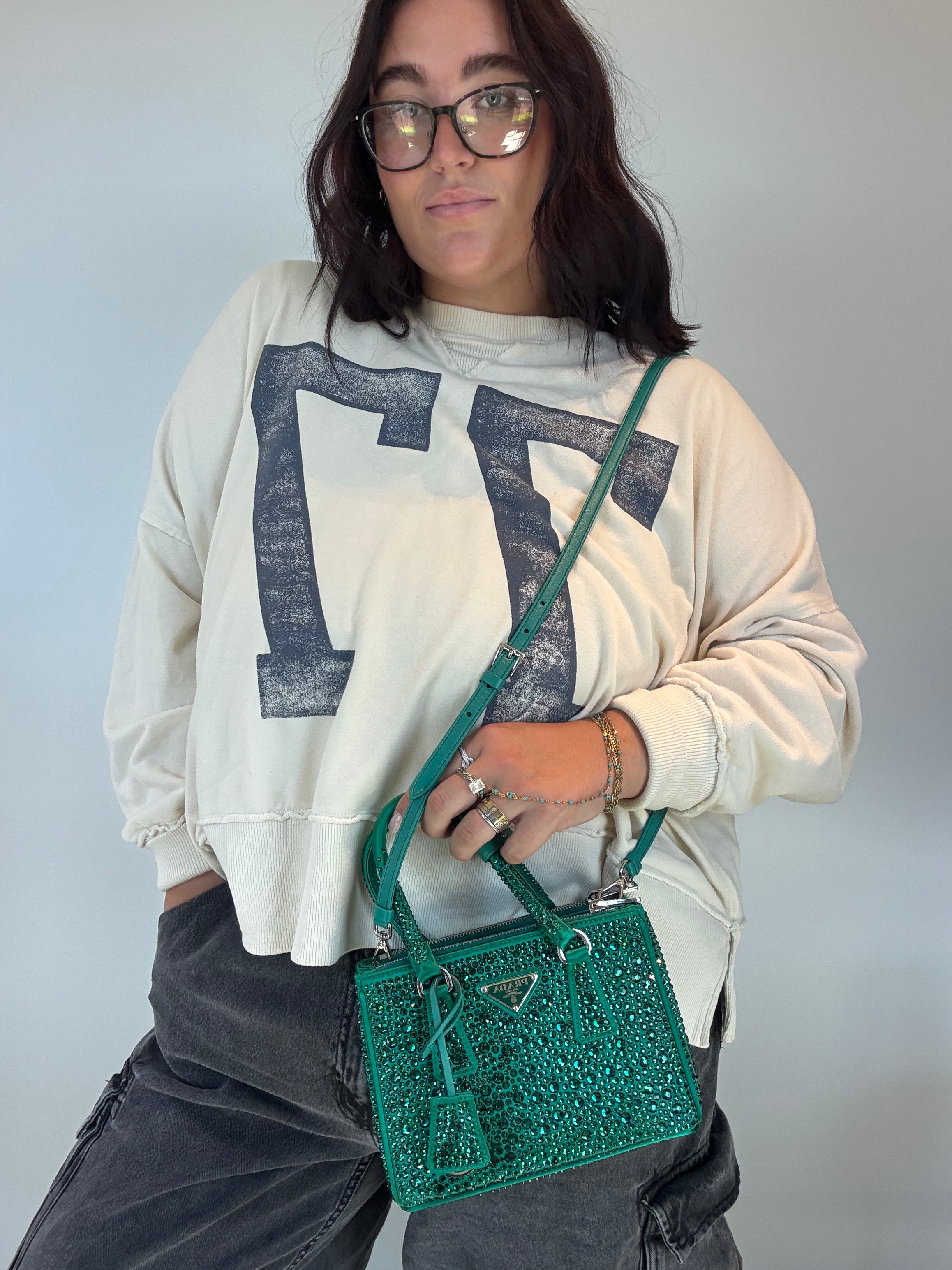 Prada Galleria Double Zip Tote Crystal Embellished Satin Mini - Queen May
