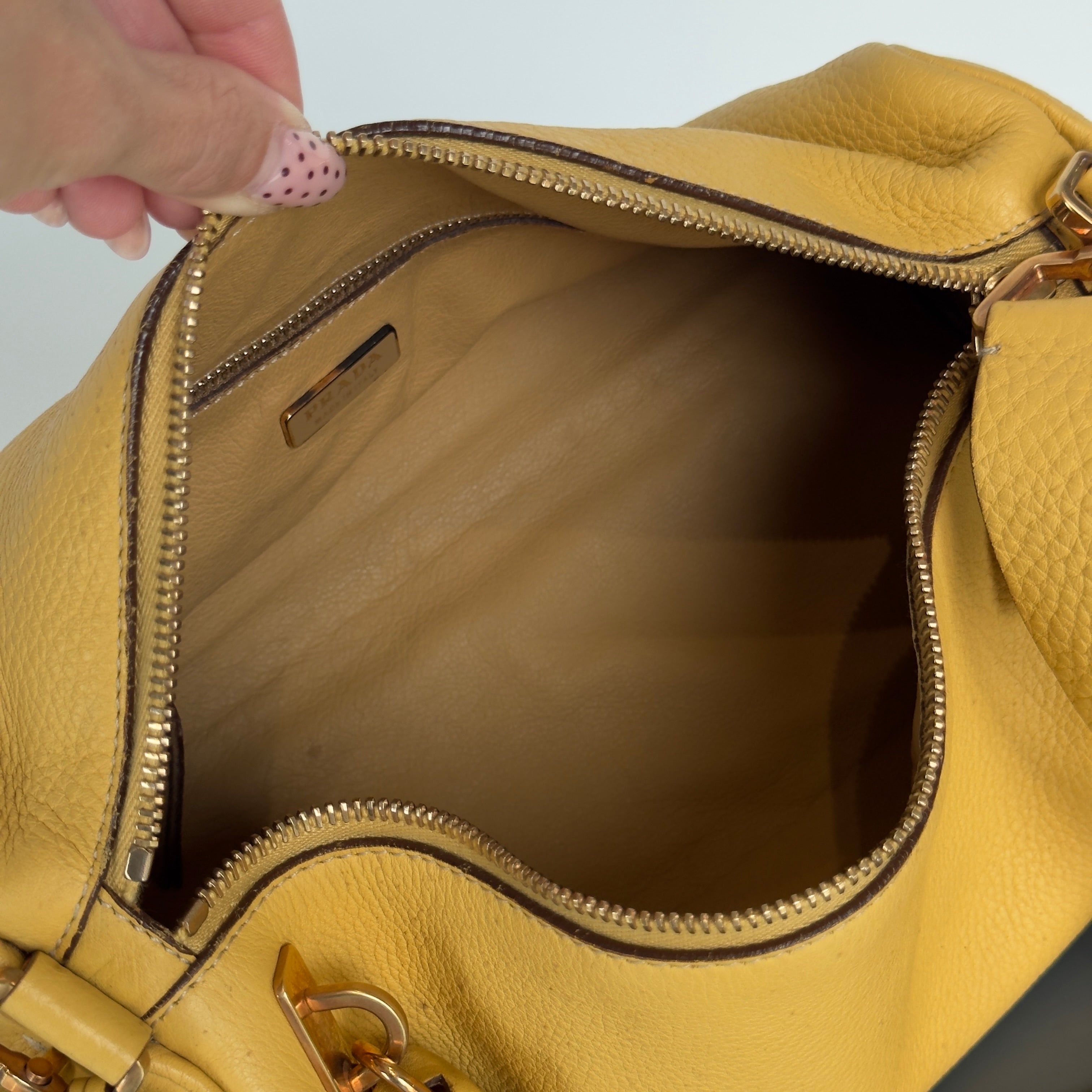 Prada Yellow Pebble Leather Shoulder Bag