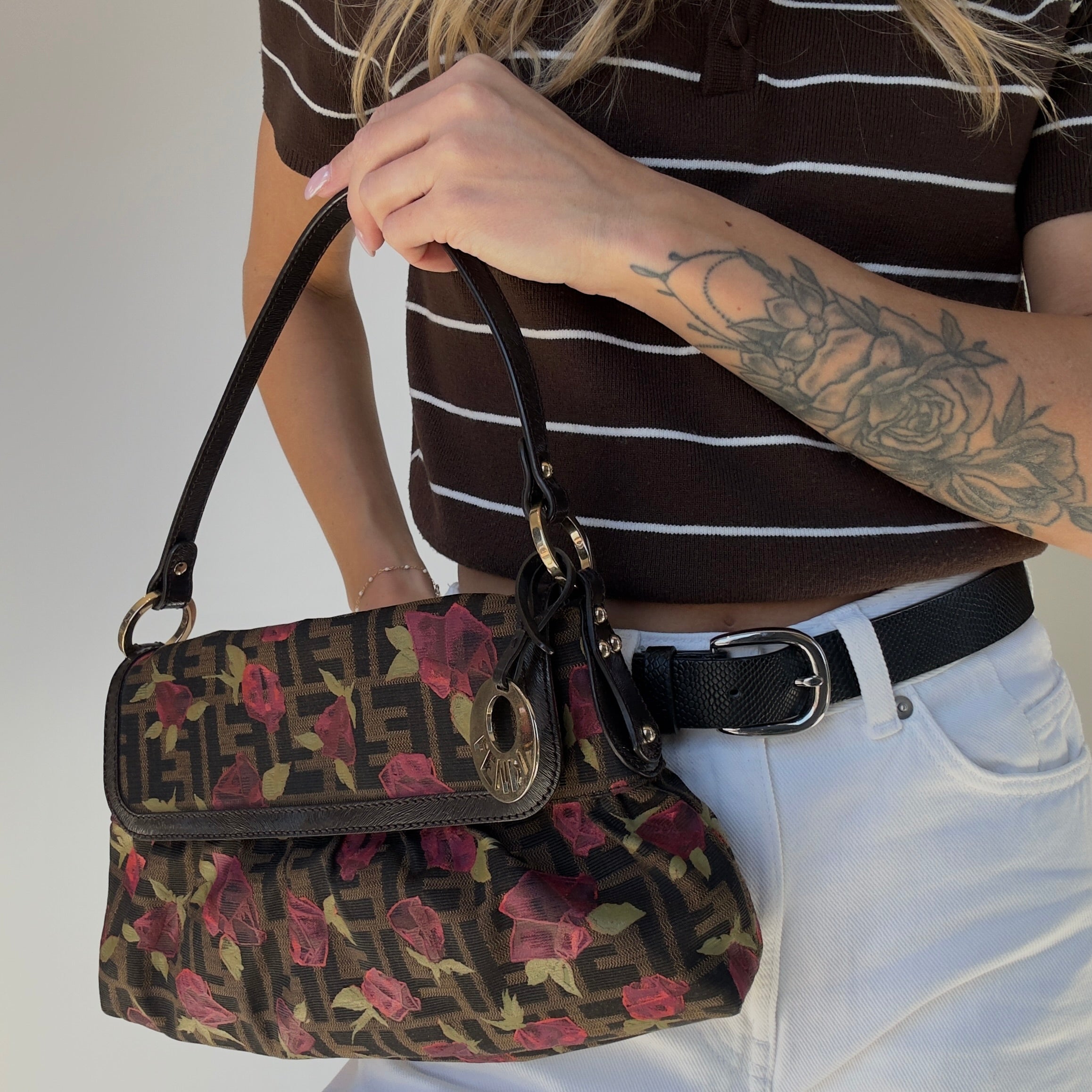Fendi Zucca Roses Canvas Medium Chef Shoulder Bag - Queen May