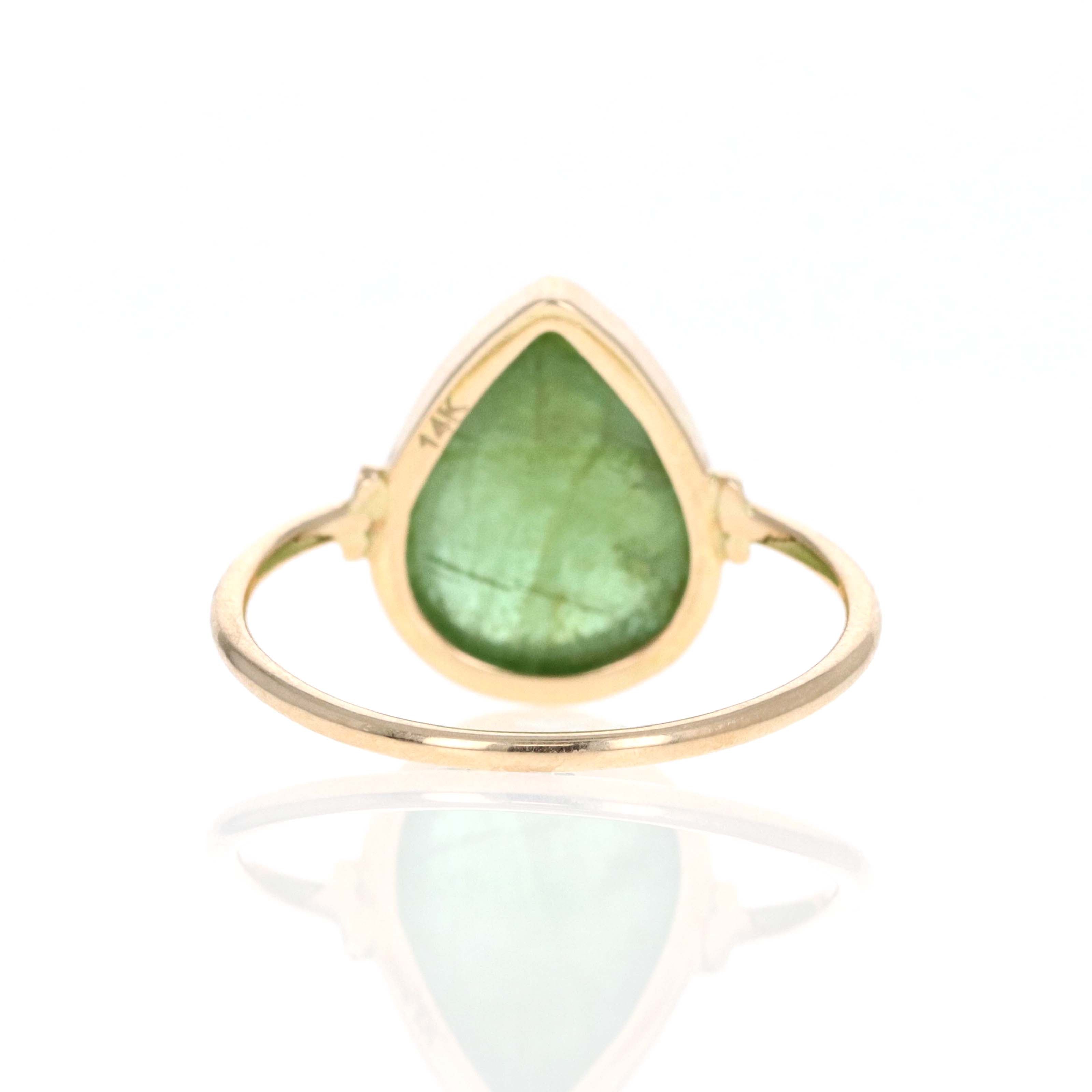 14K Yellow Gold 6.3 Carat Cabochon Green Tourmaline Bezel Ring - Queen May