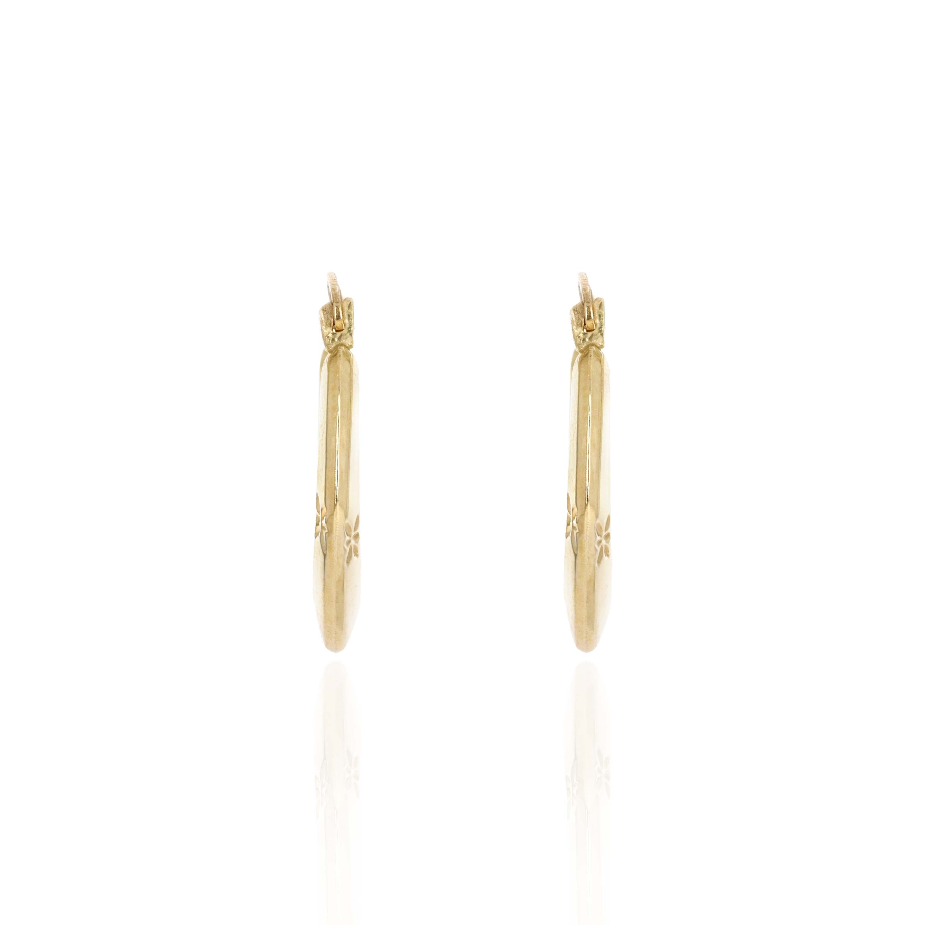 10K Yellow Gold Engraved Hollow Hoop Earrings