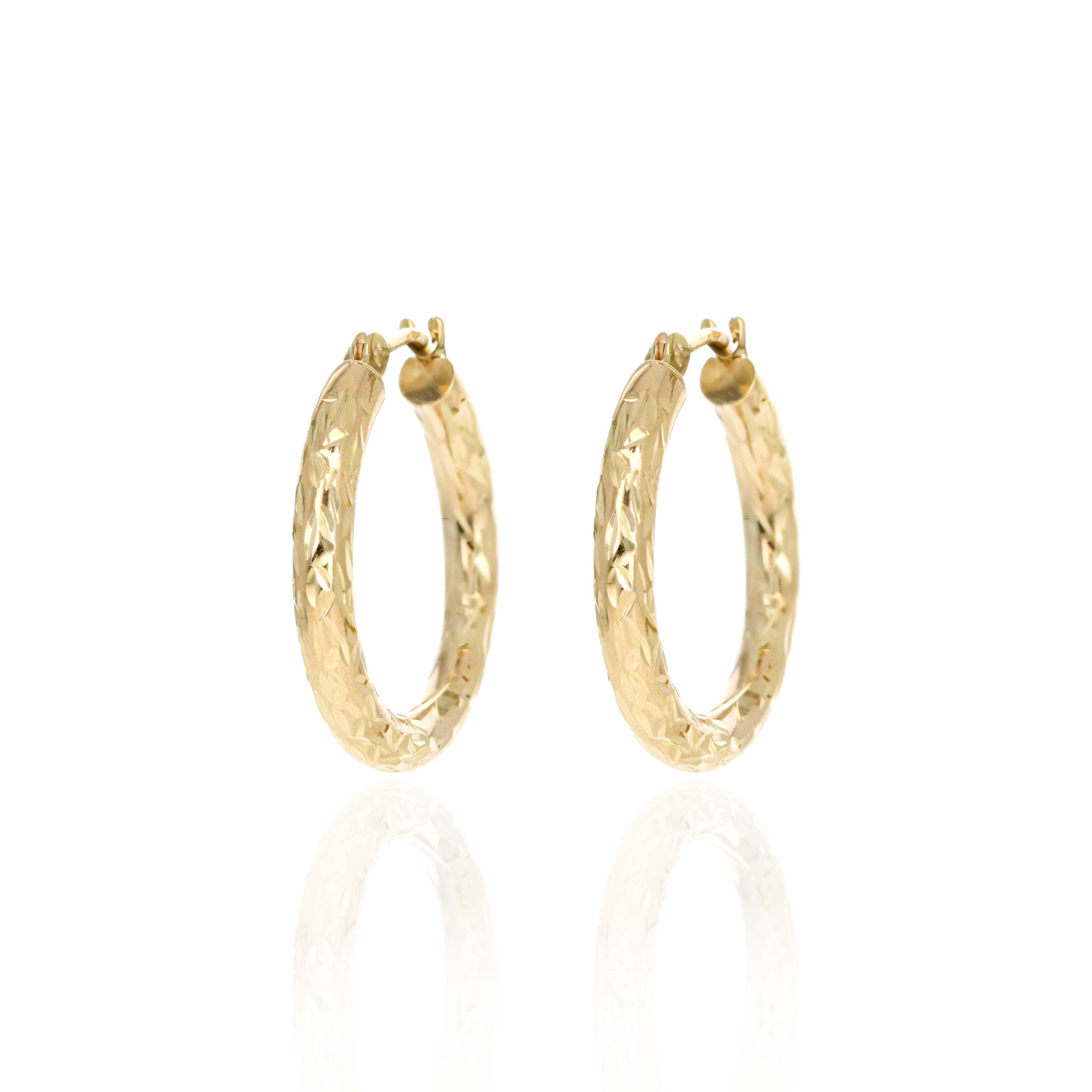 10K Yellow Gold Textured Hollow Hoop Earrings