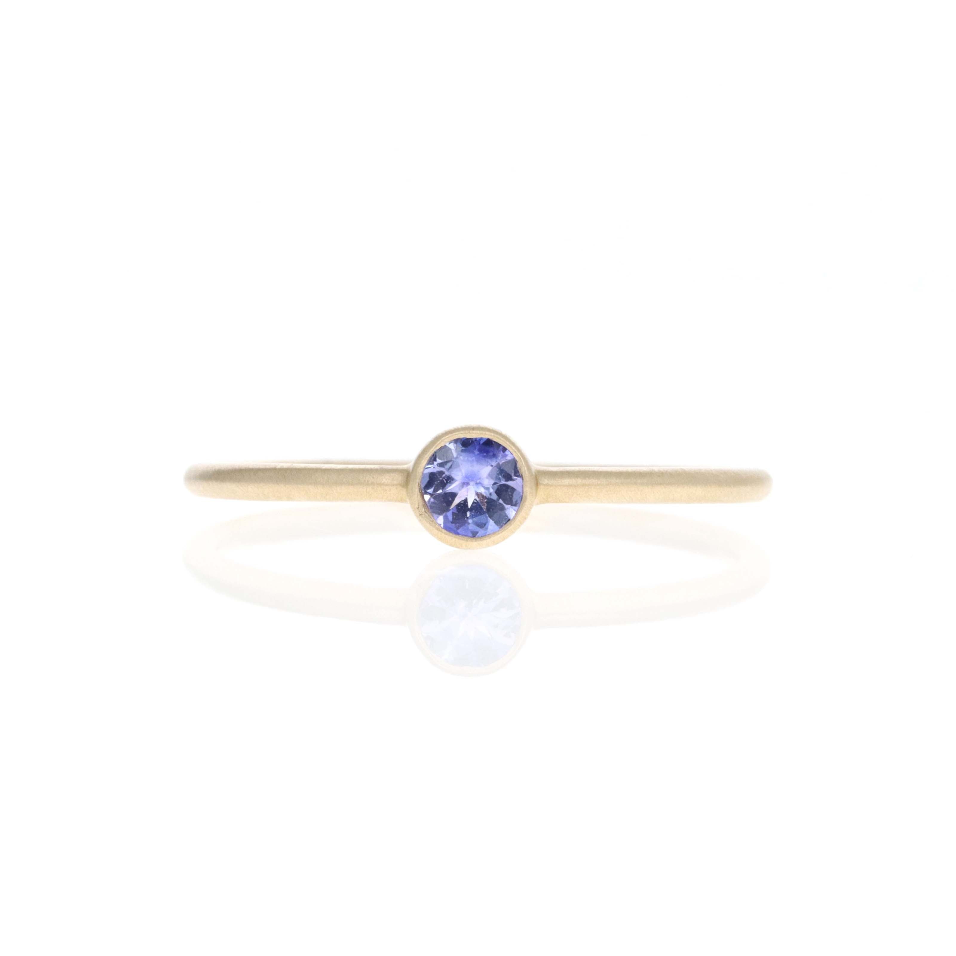 14K Yellow Gold 0.14 Carat Tanzanite Bezel Brushed Ring - Queen May