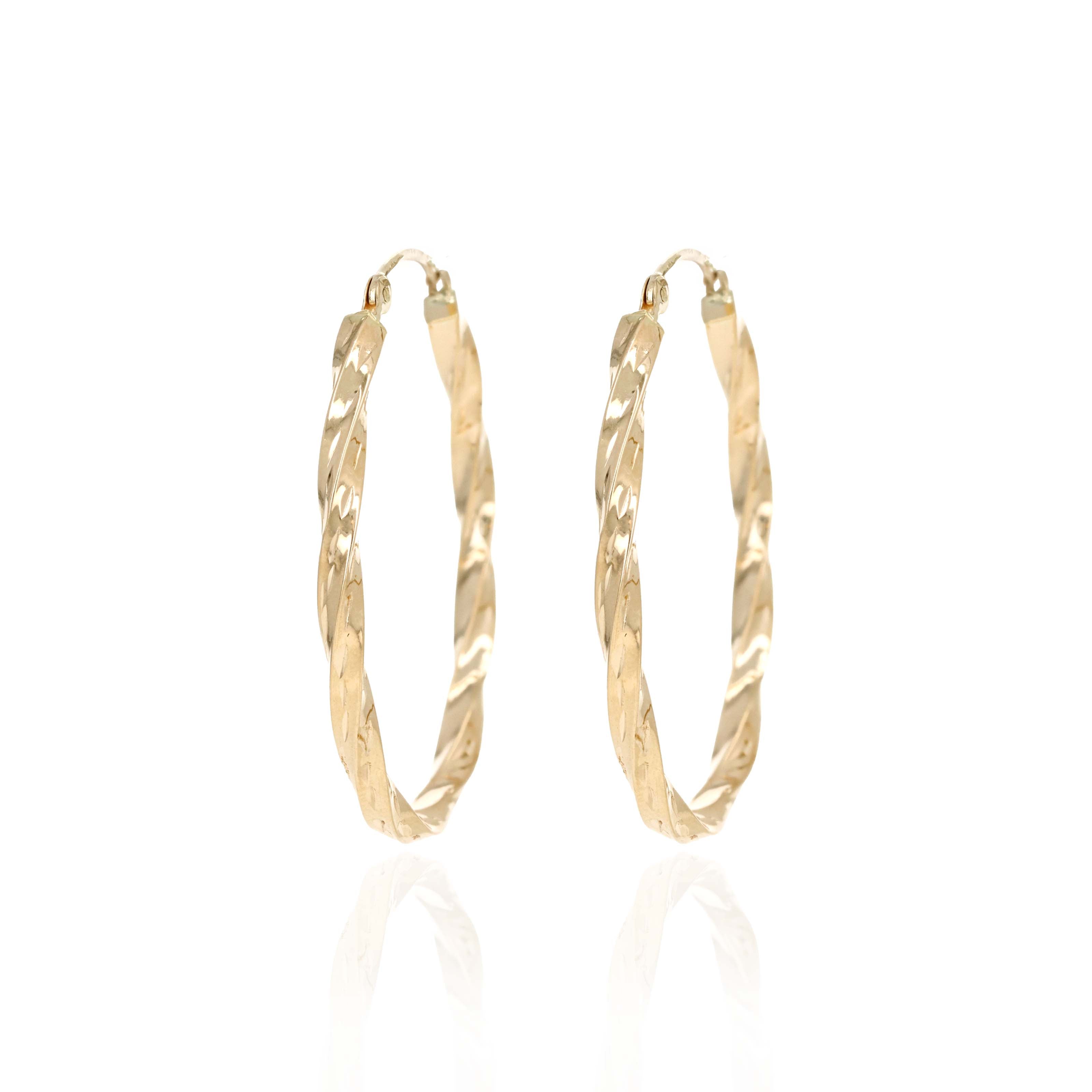 10K Yellow Gold Twist Hollow Hoop Earrings
