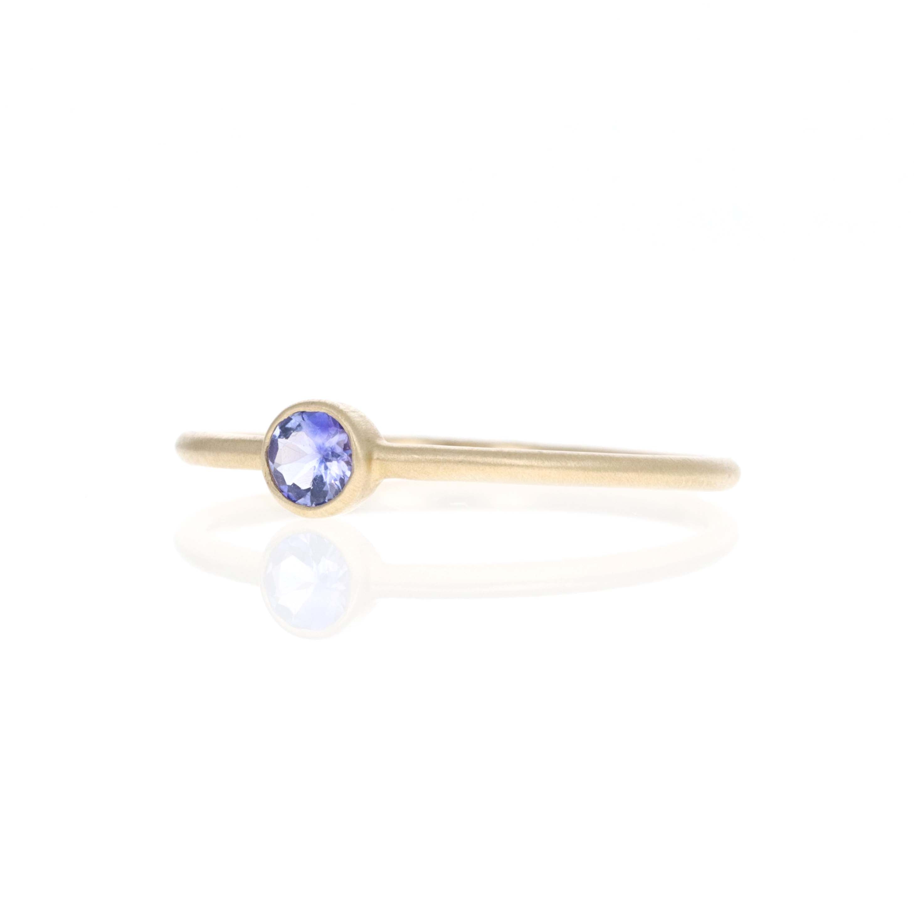 14K Yellow Gold 0.14 Carat Tanzanite Bezel Brushed Ring - Queen May