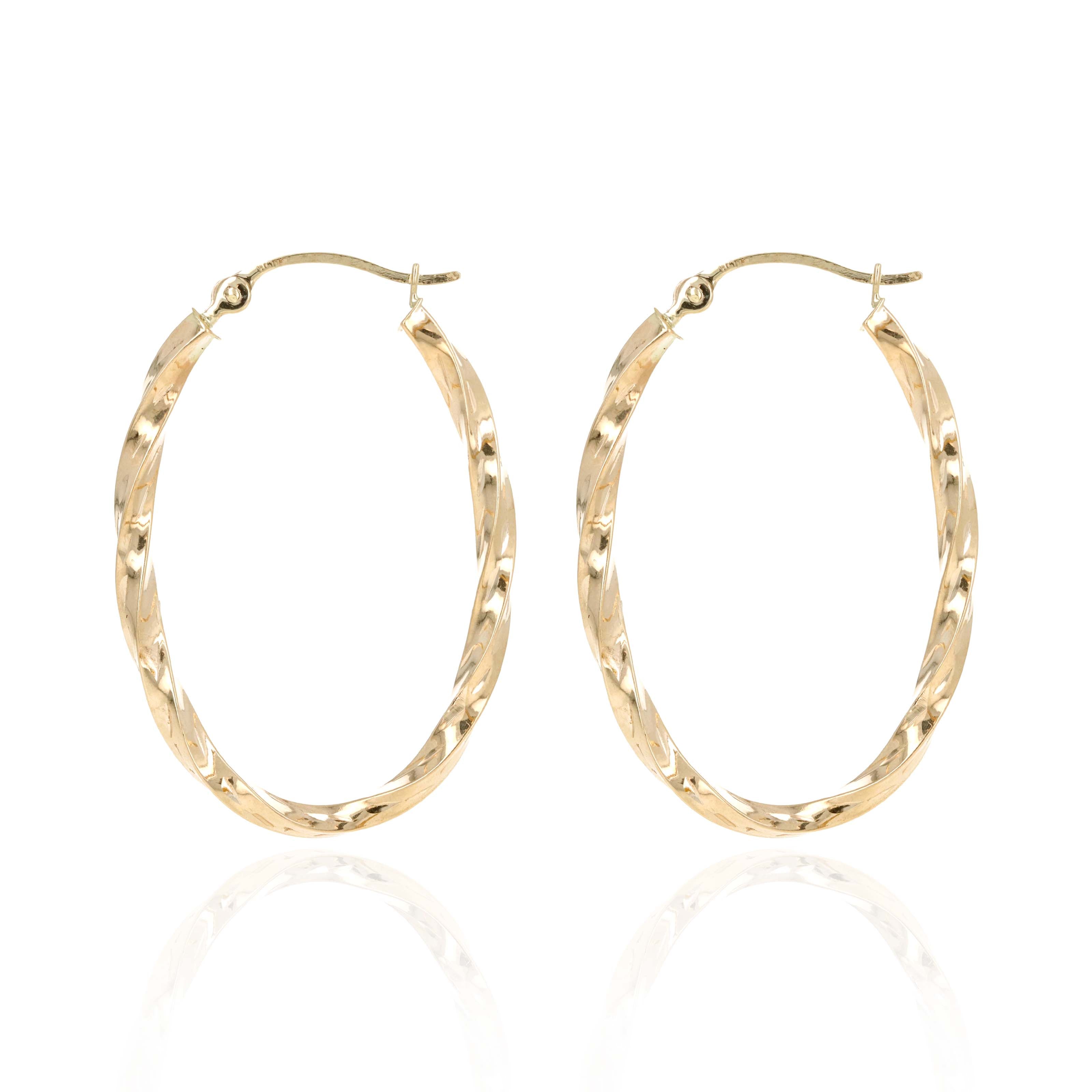 10K Yellow Gold Twist Hollow Hoop Earrings