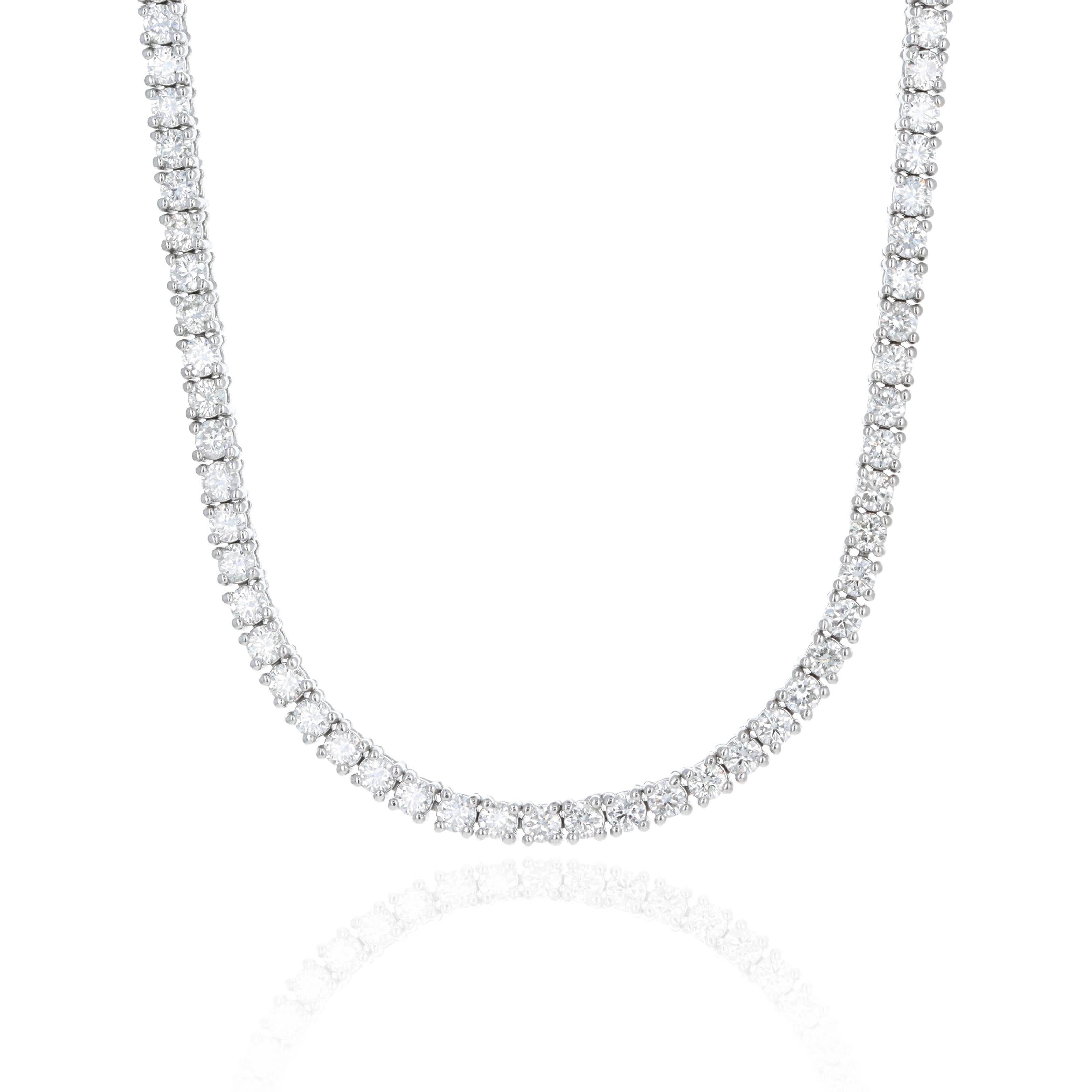 14K White Gold 6.83 Carat Round Diamond Tennis Necklace - Queen May