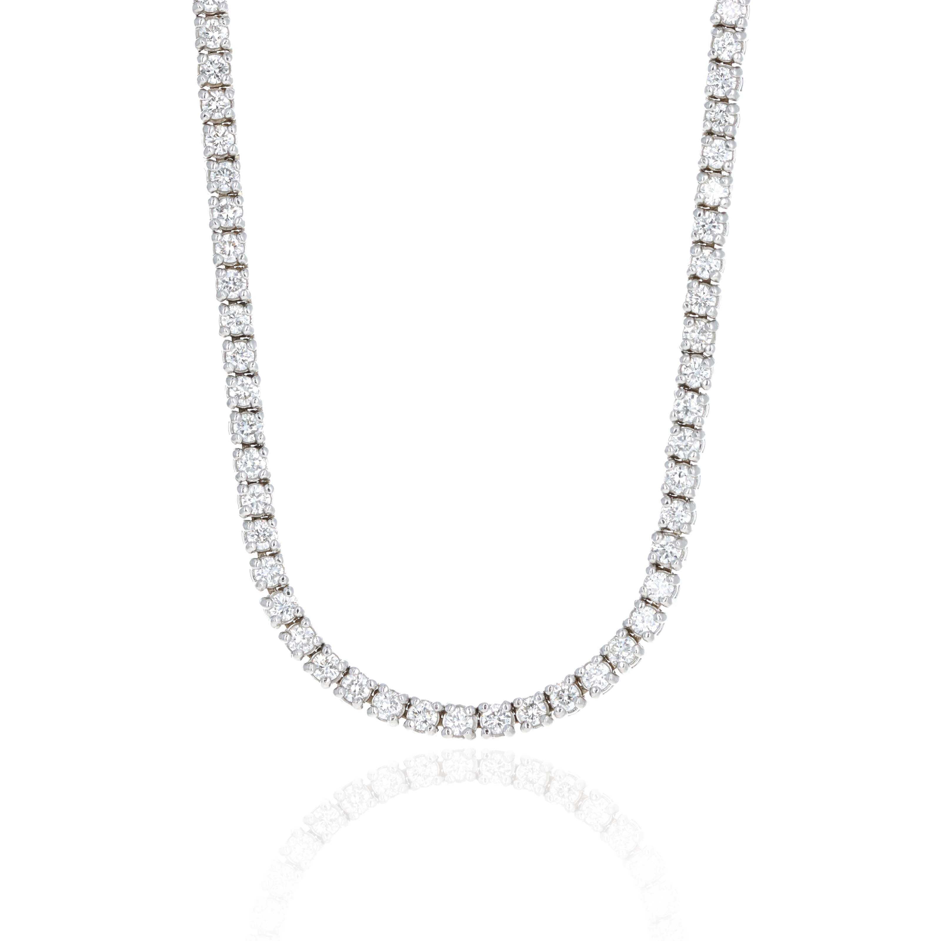 14K White Gold 4.65 Carat Round Diamond Tennis Necklace - Queen May