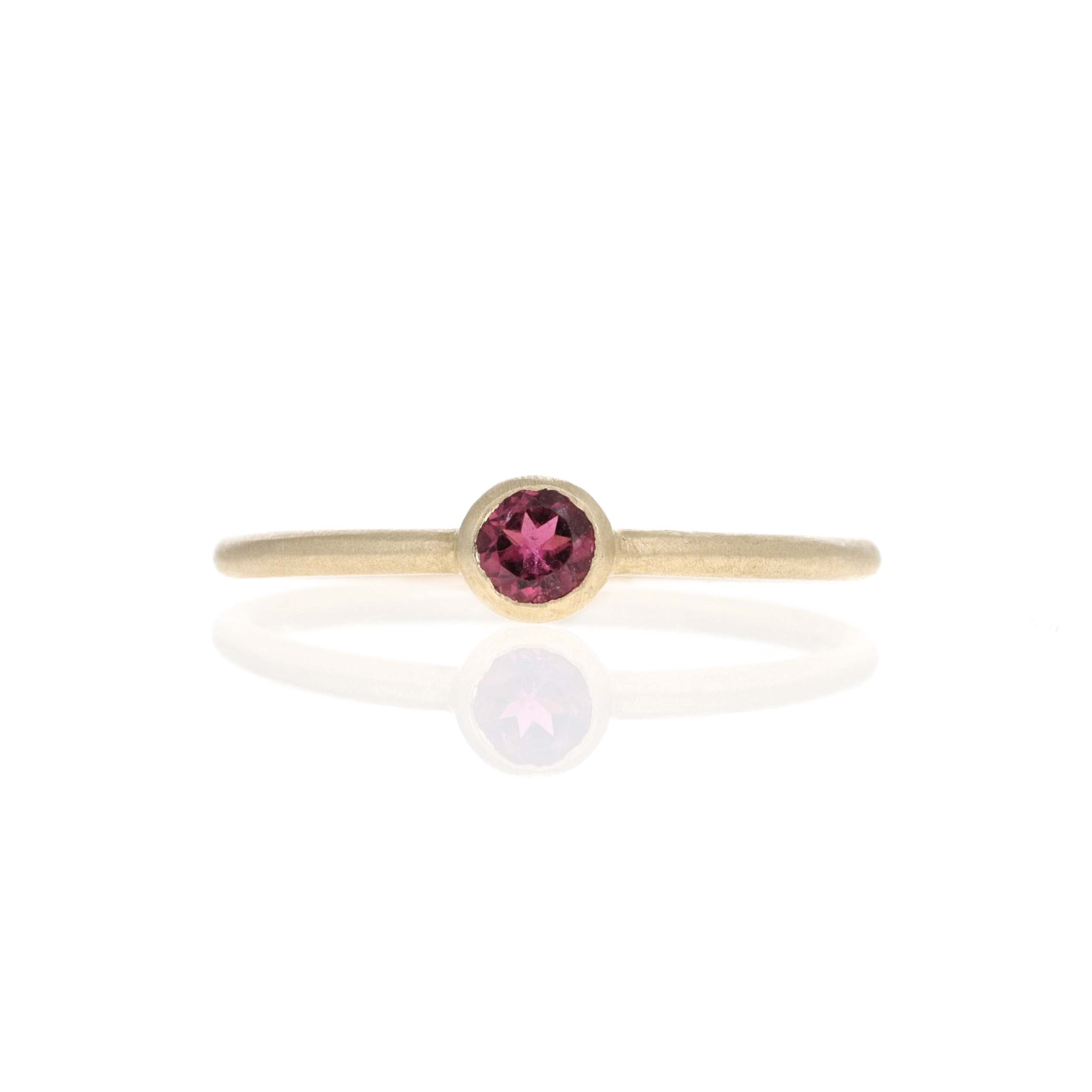 14K Yellow Gold 0.21 Carat Pink Tourmaline Bezel Brushed Ring - Queen May