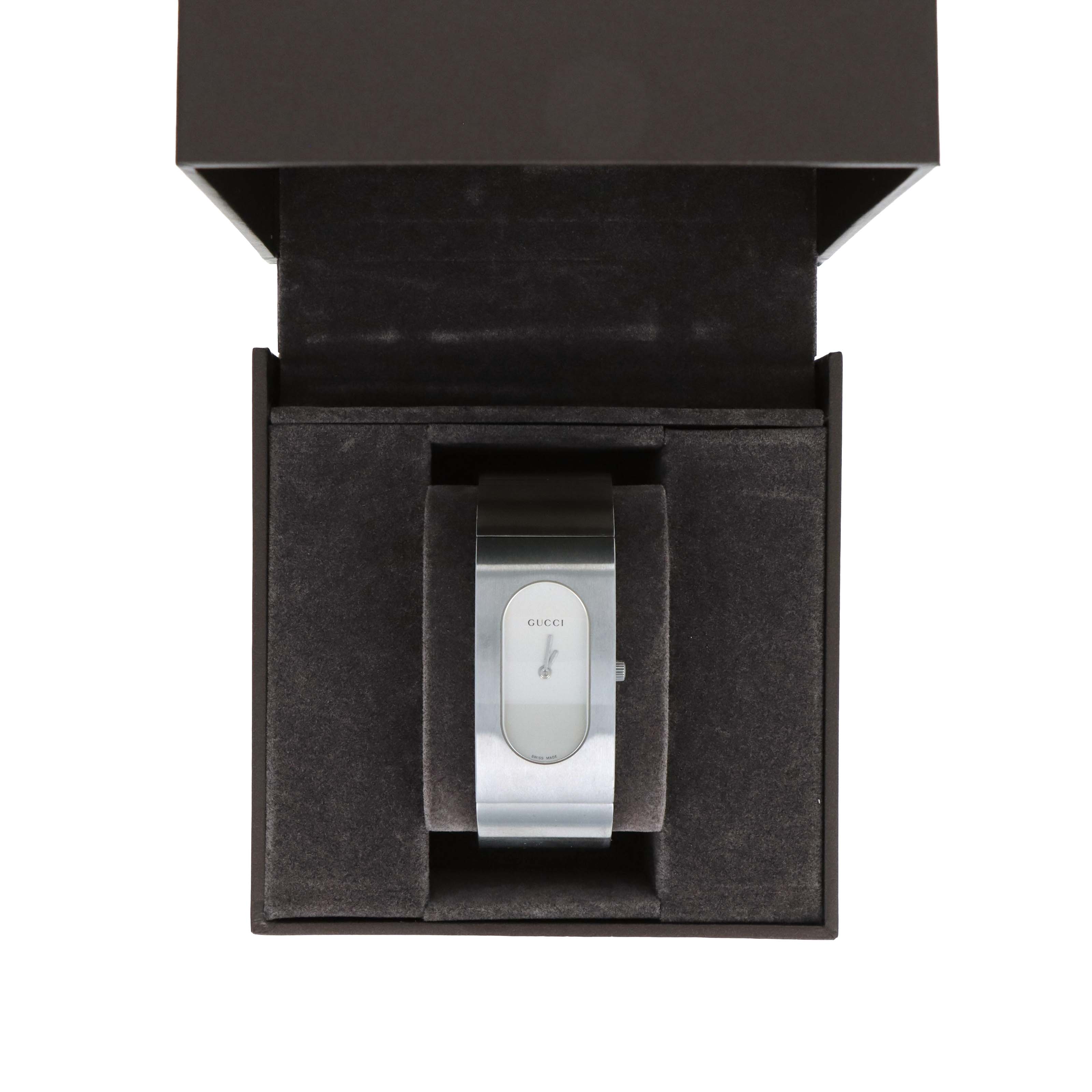 Gucci 2400L Brushed Steel Cuff Watch - Queen May