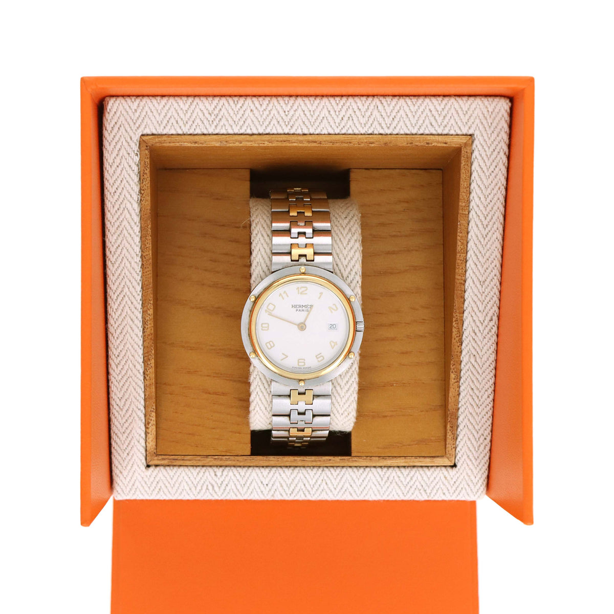 Hermes Two Tone Large Face Clipper Watch