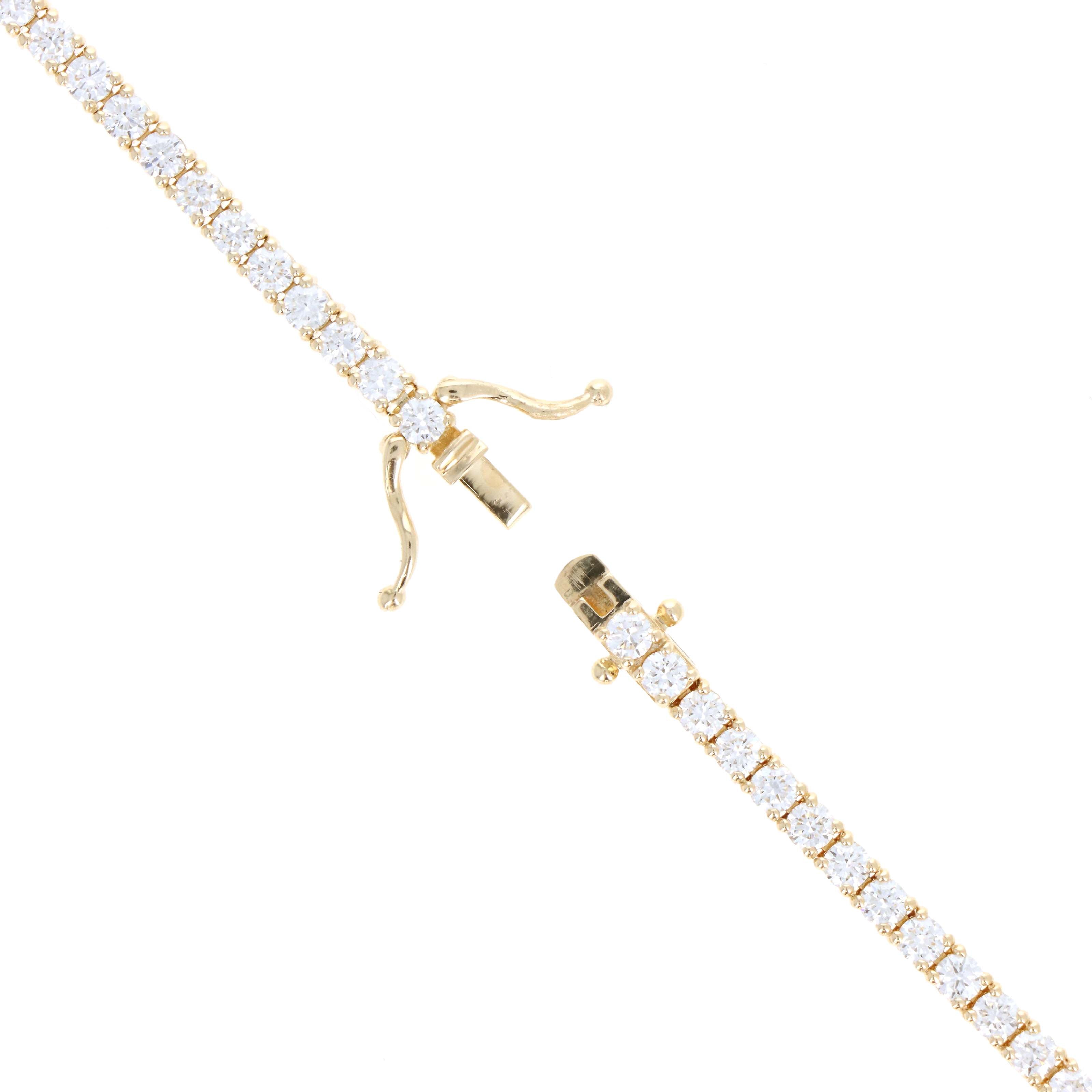 14K Yellow Gold 4.69 Carat Round Diamond Tennis Bracelet - Queen May
