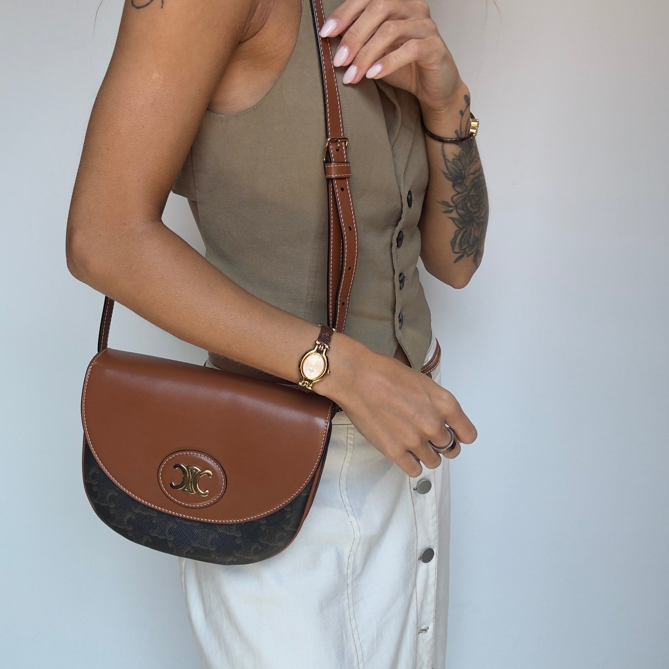 Celine Calfskin Triomphe Besace Tan
