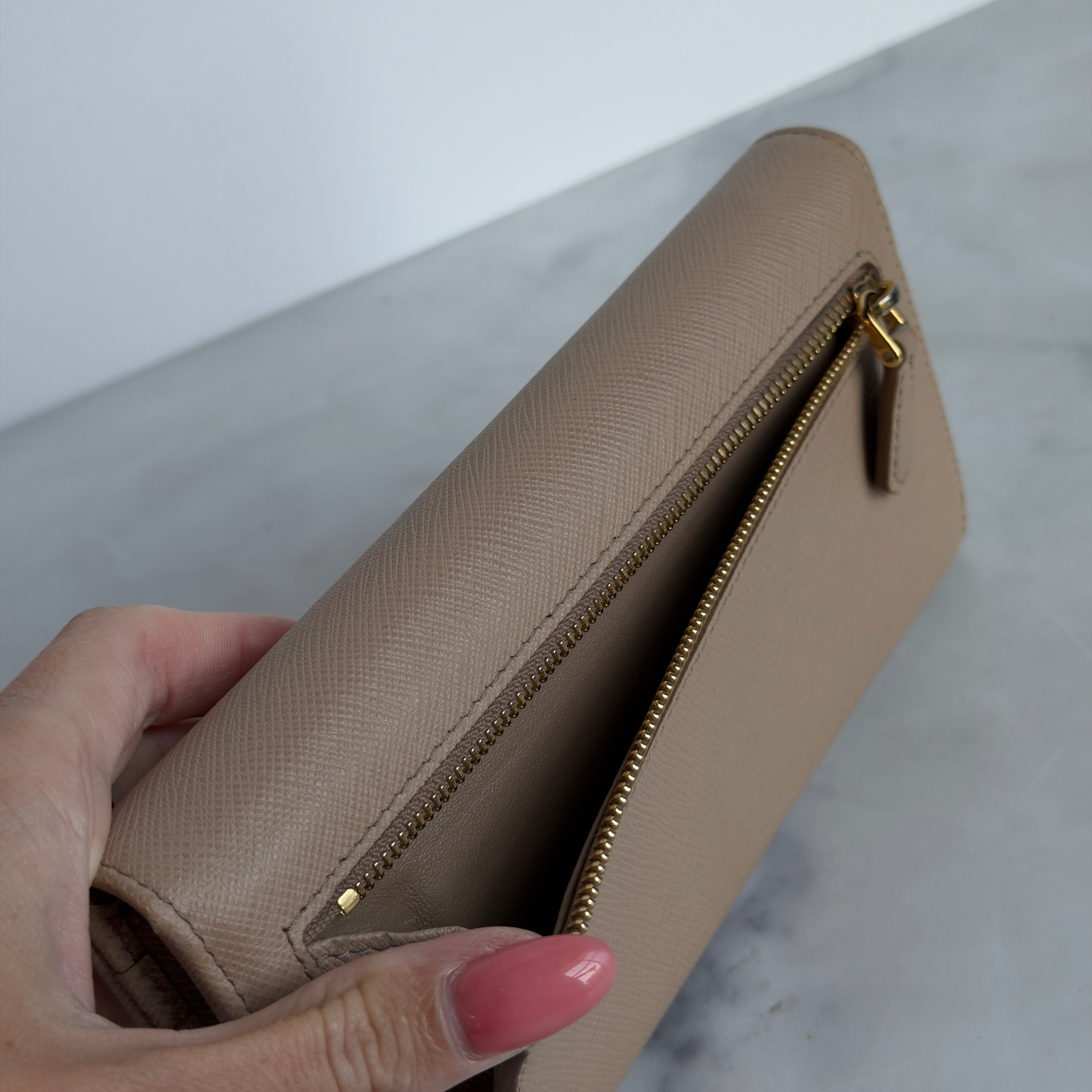 Prada Saffiano Continental Wallet Beige