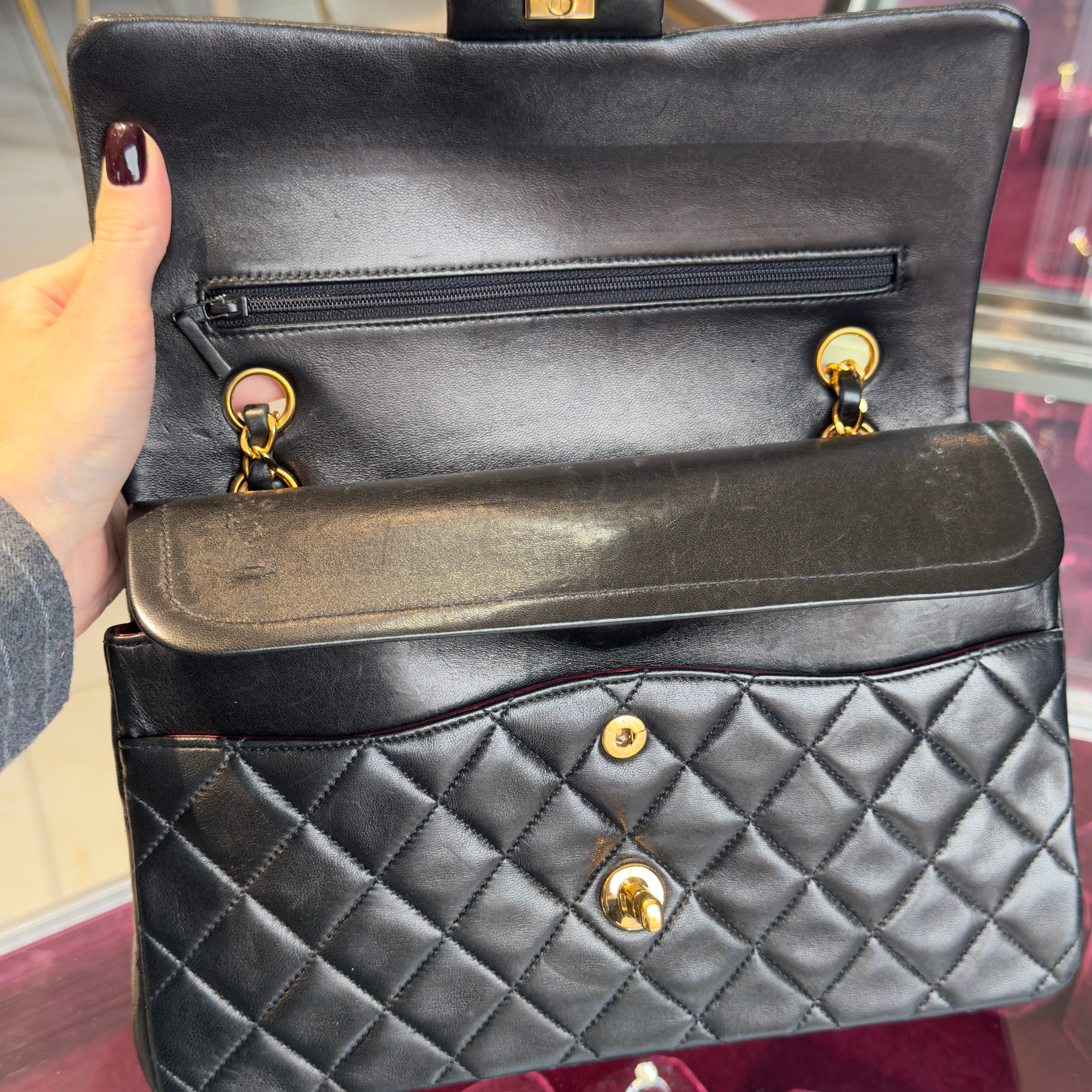 Vintage Chanel Medium Double Flap Lambskin Black - Queen May