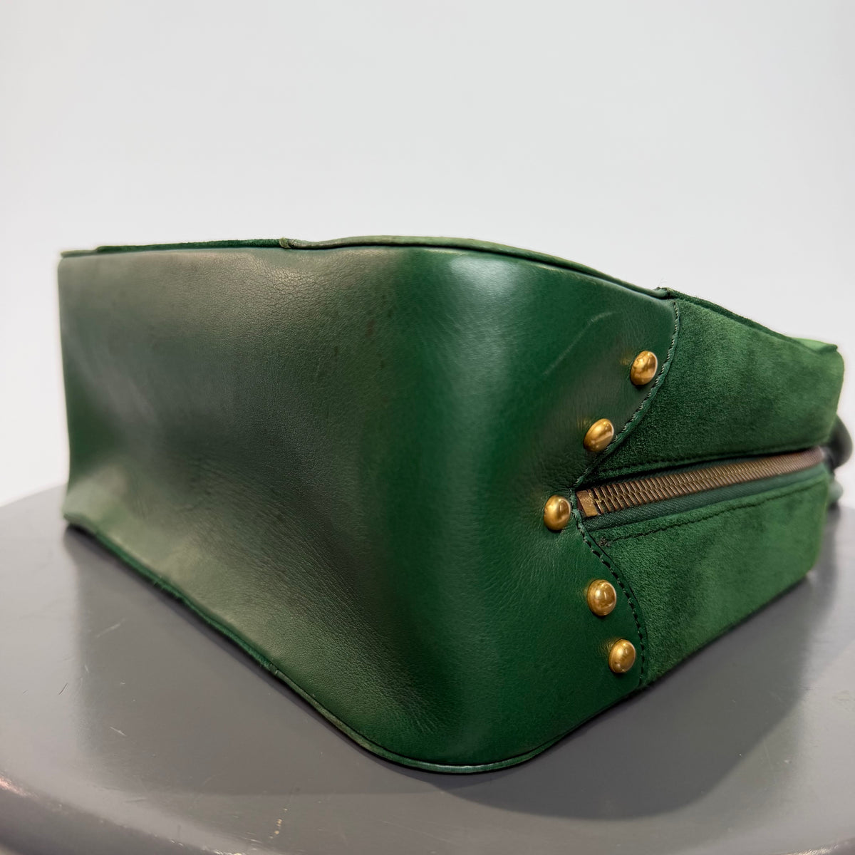 Vintage Celine Top Handle Suede Box Bag Forest Green