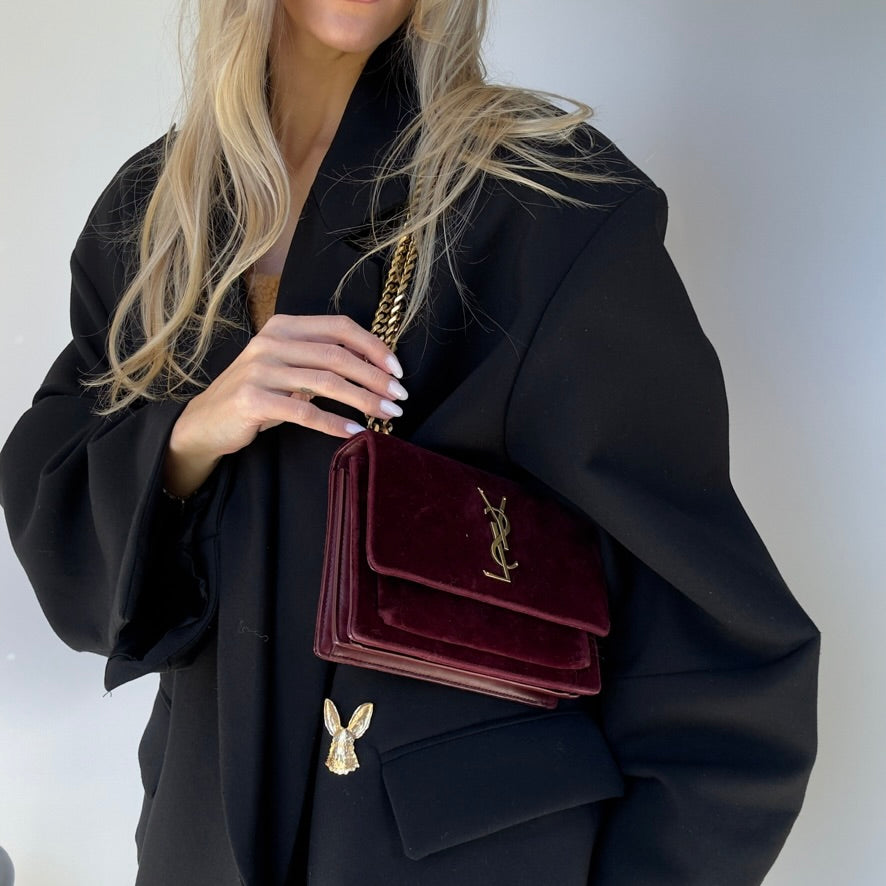 Saint Laurent Velvet Monogram Sunset Bag - Queen May