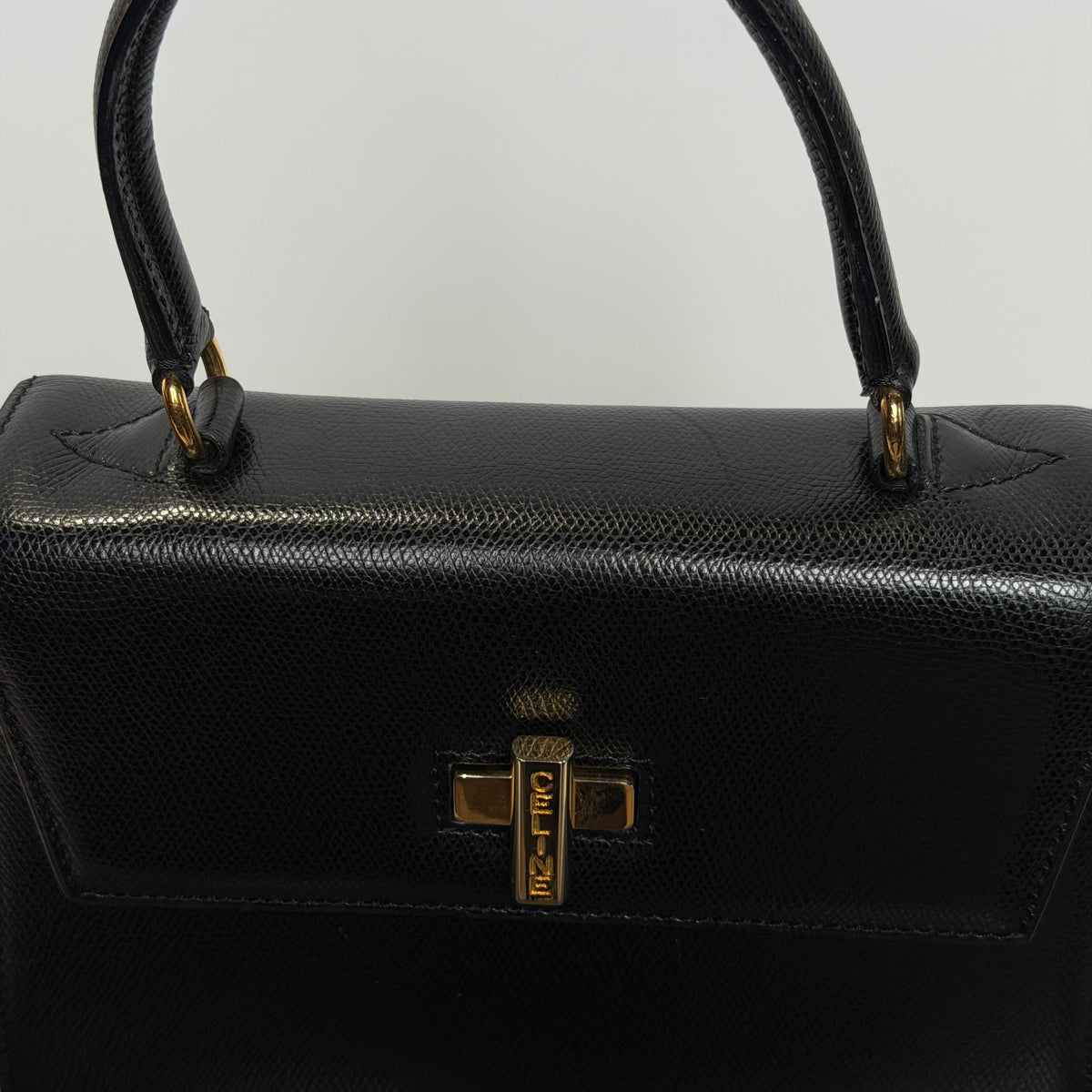 Vintage Celine Top Handle Black Leather Bag