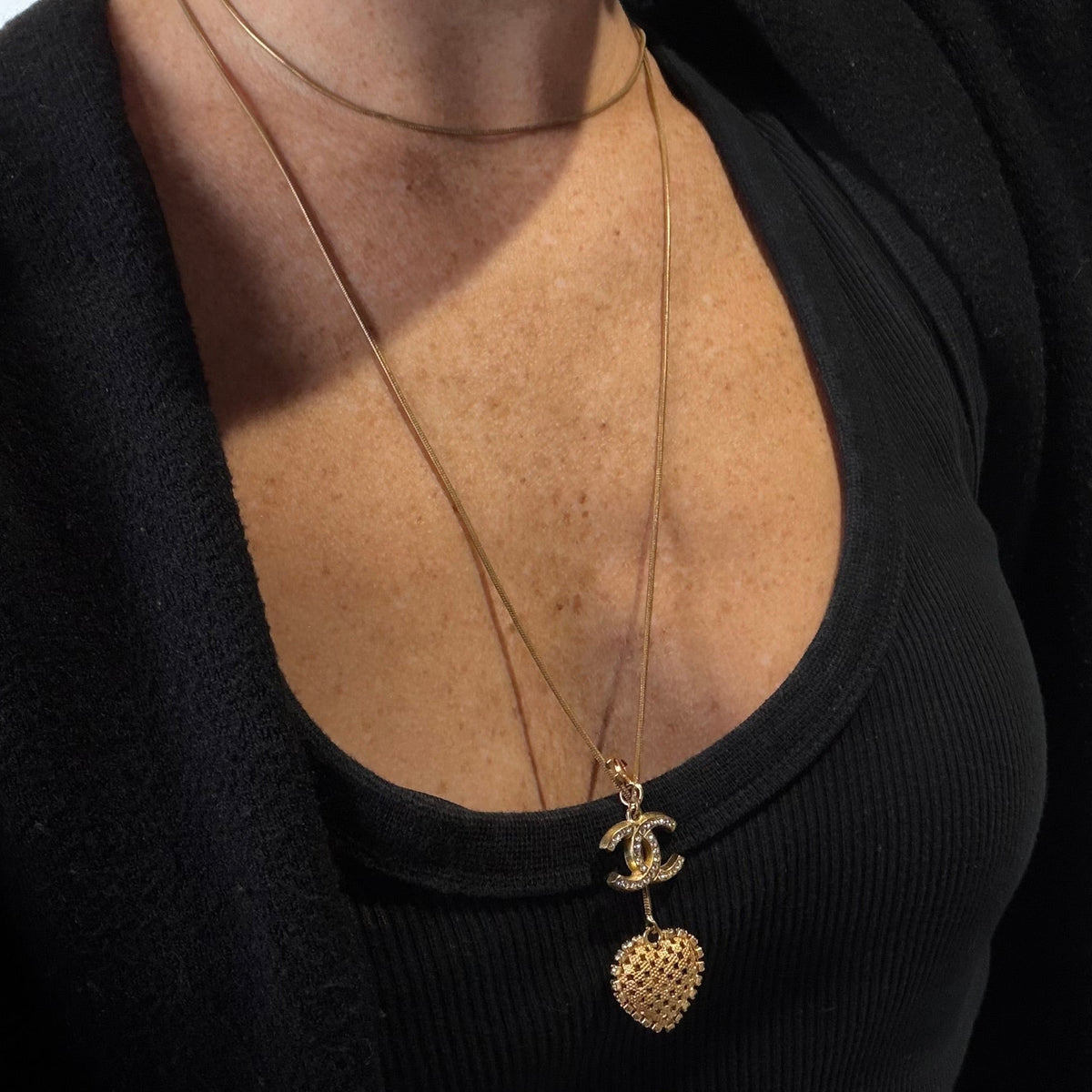 Chanel Heart Rhinestone Lariat Necklace 2001