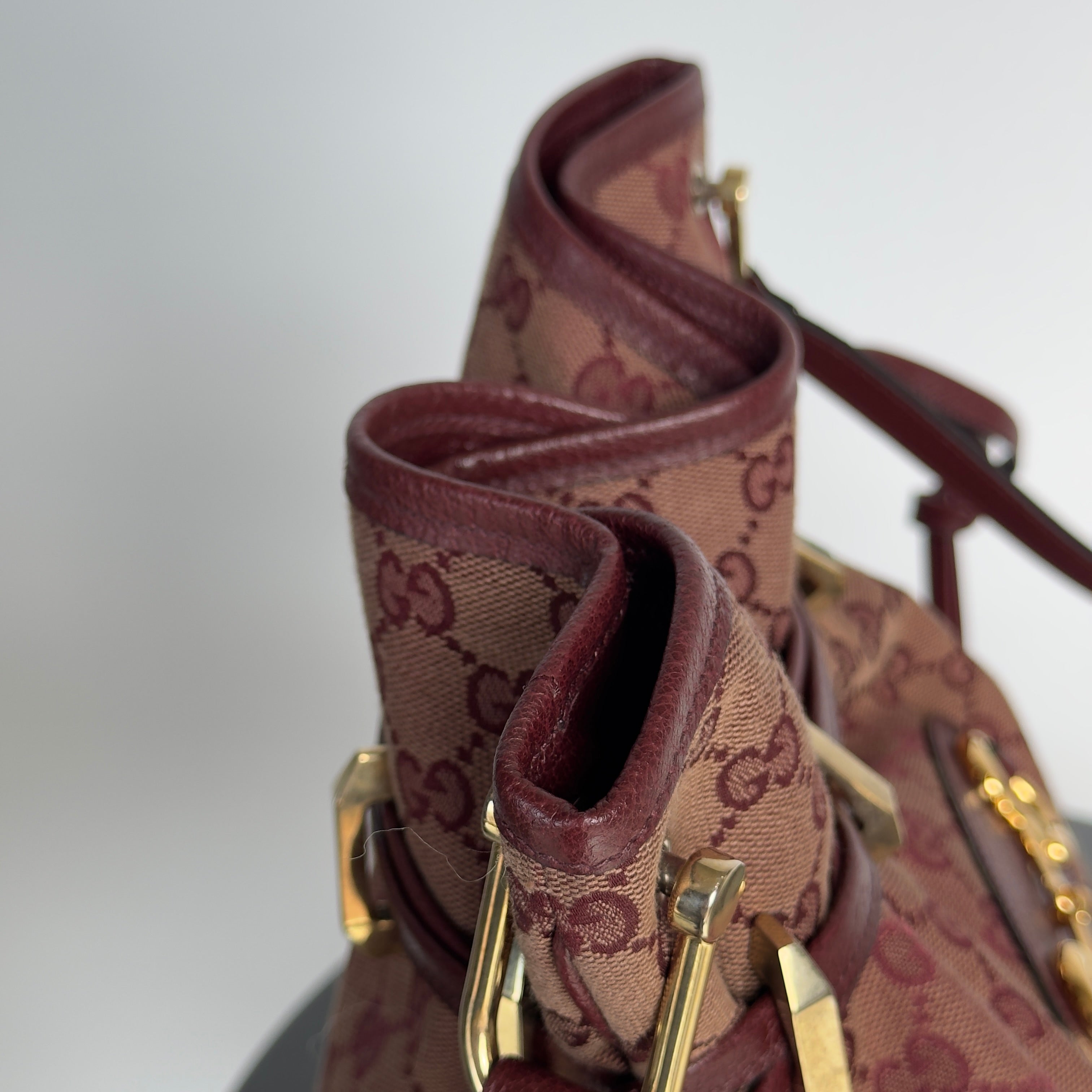 Gucci Horsebit 1955 Maroon Canvas Shoulder Bag - Queen May