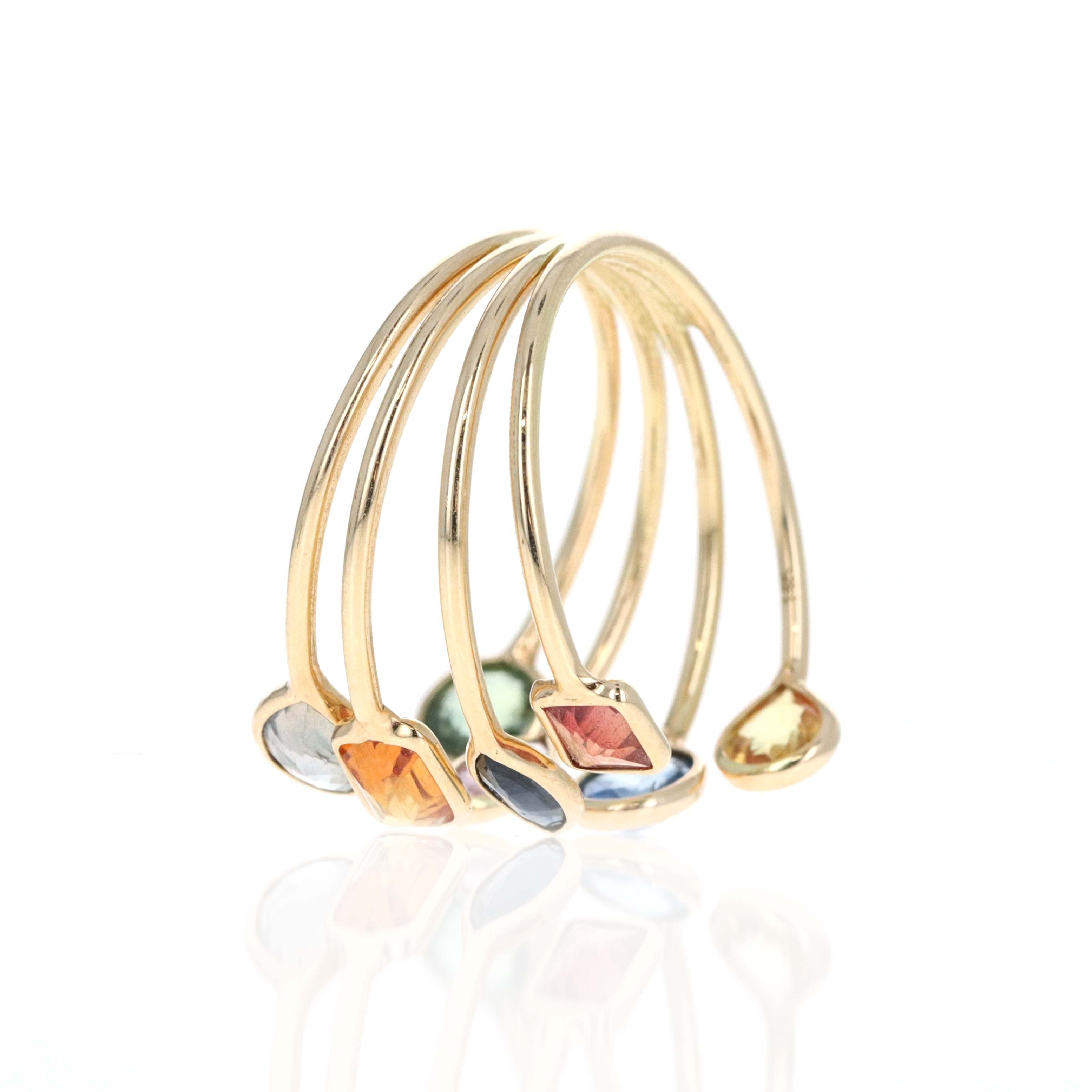 14K Yellow Gold 2.02 Carat Multi Color Sapphire Bezel Ring - Queen May