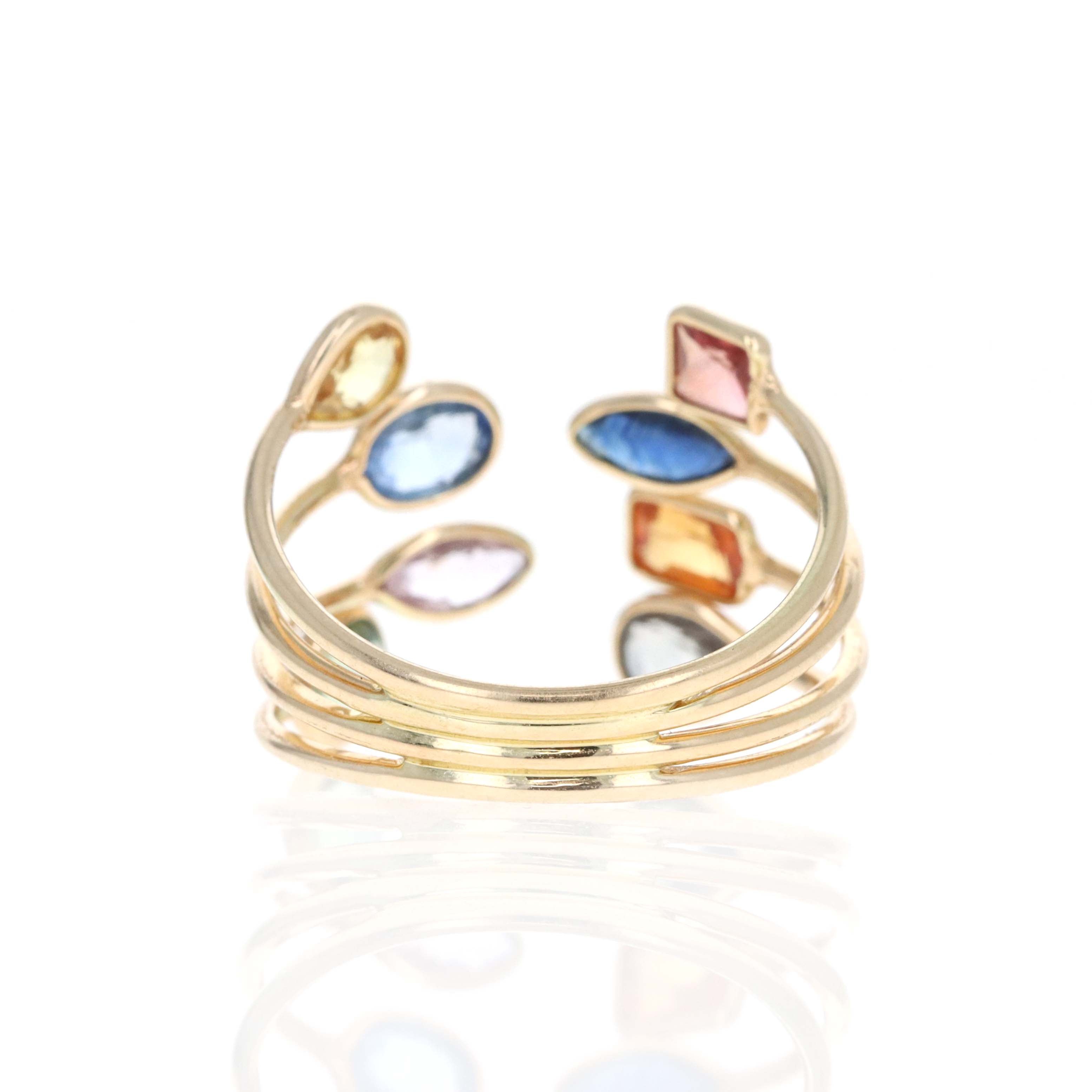 14K Yellow Gold 2.02 Carat Multi Color Sapphire Bezel Ring - Queen May