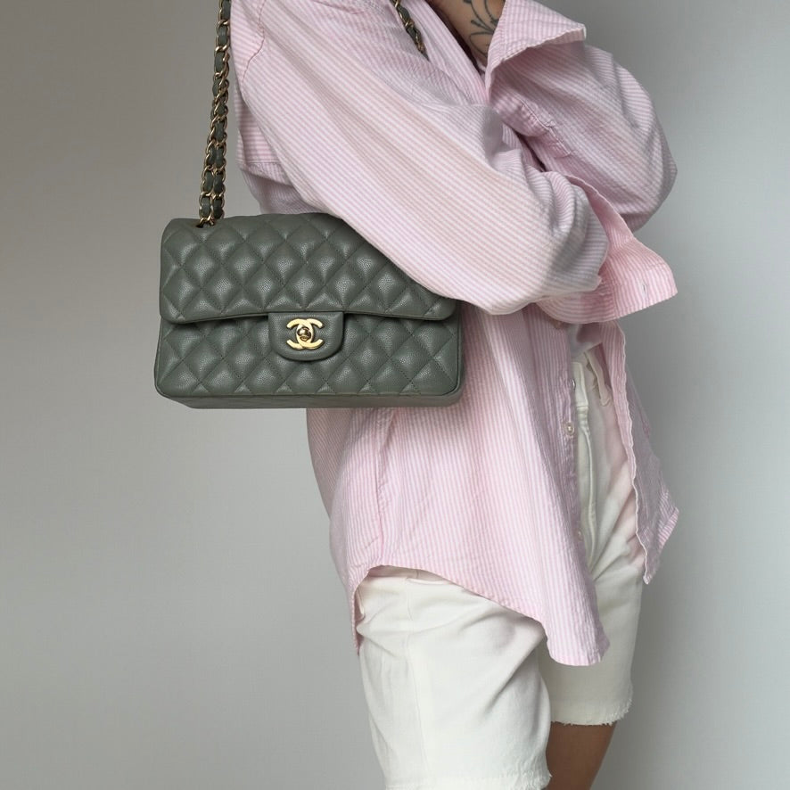 Chanel Classic Small Double Flap Iridescent Green 18C Caviar - Queen May