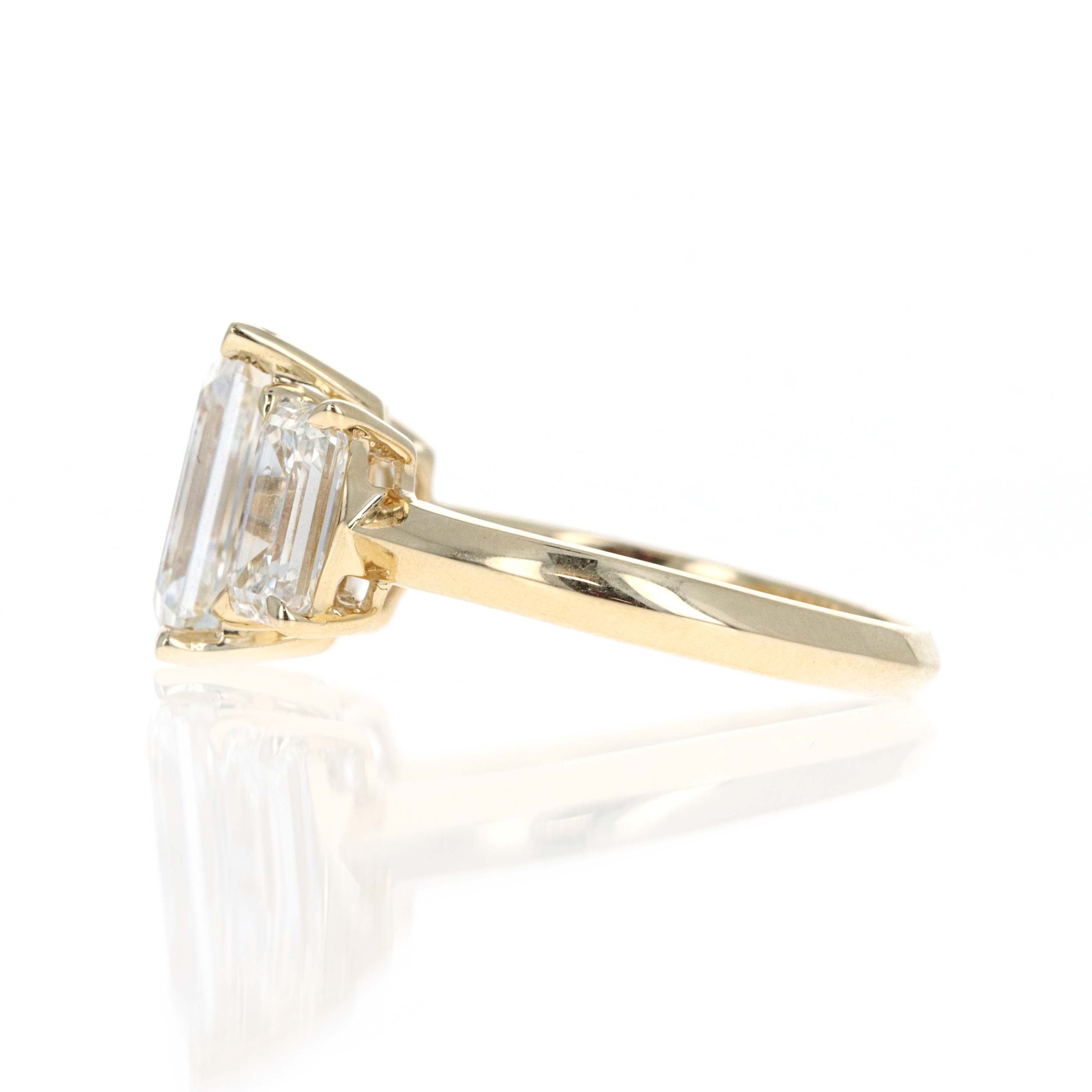 Lab Grown 5 Carat Emerald Diamond Three Stone Engagement Ring - Queen May