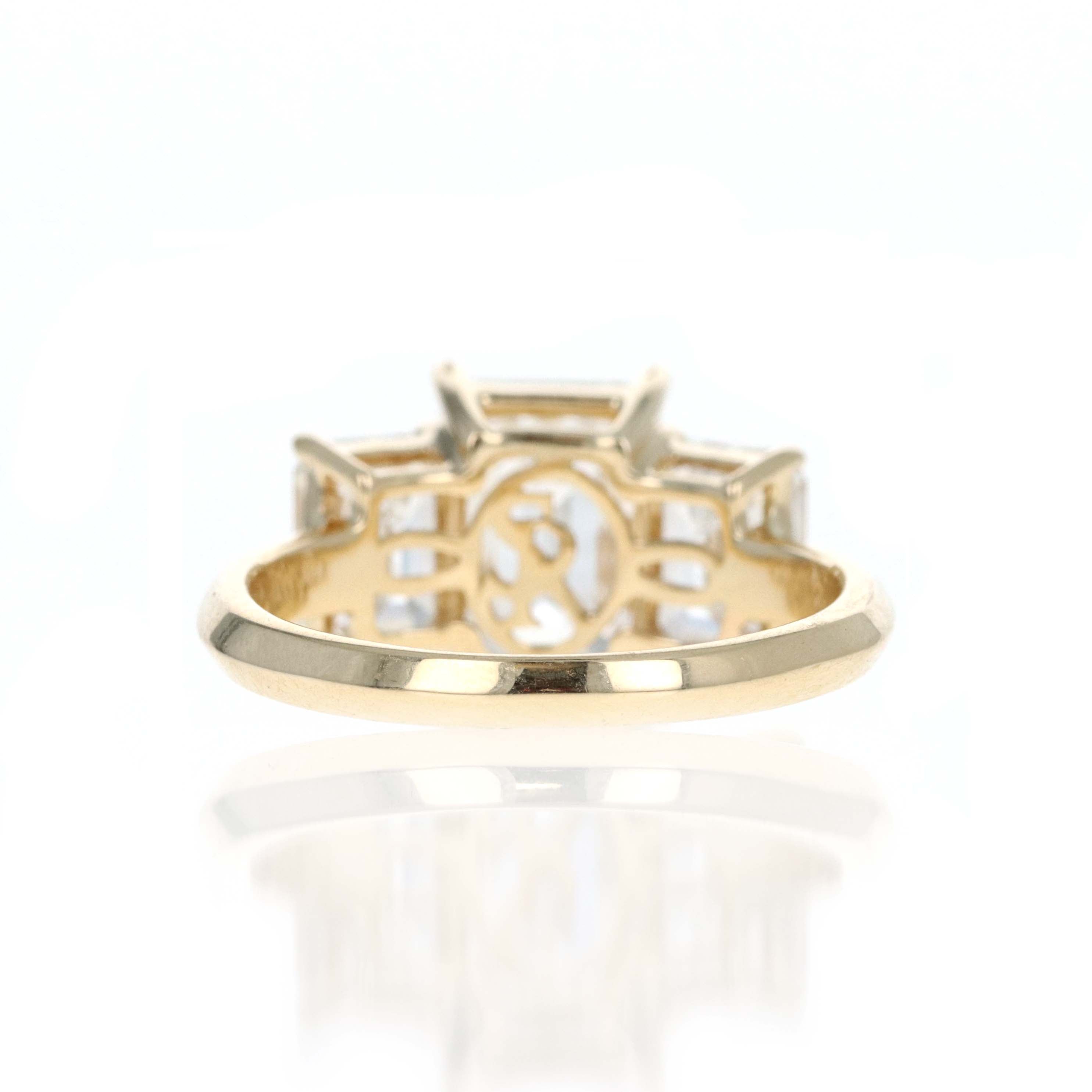 Lab Grown 5 Carat Emerald Diamond Three Stone Engagement Ring - Queen May