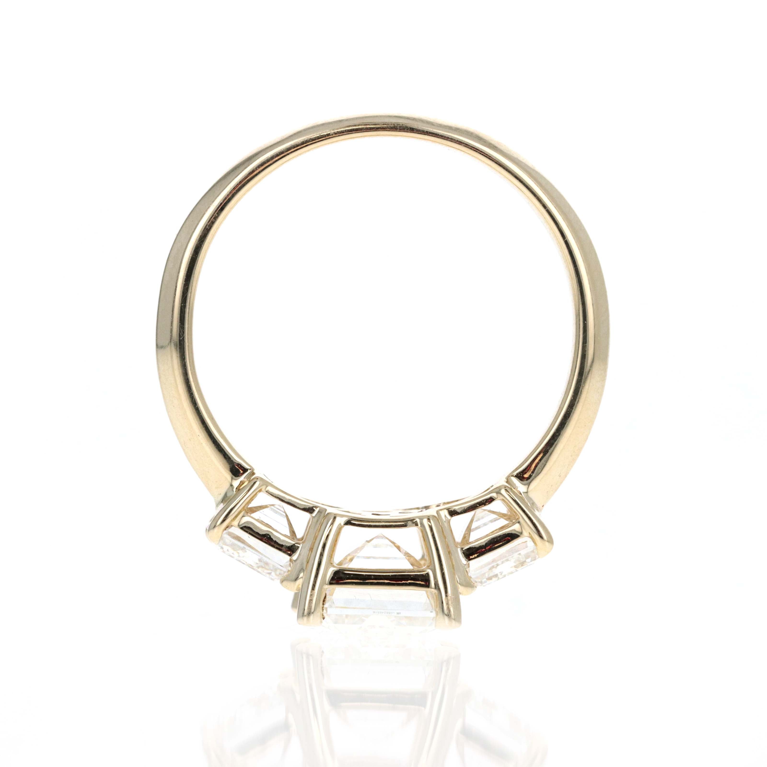 Lab Grown 5 Carat Emerald Diamond Three Stone Engagement Ring - Queen May