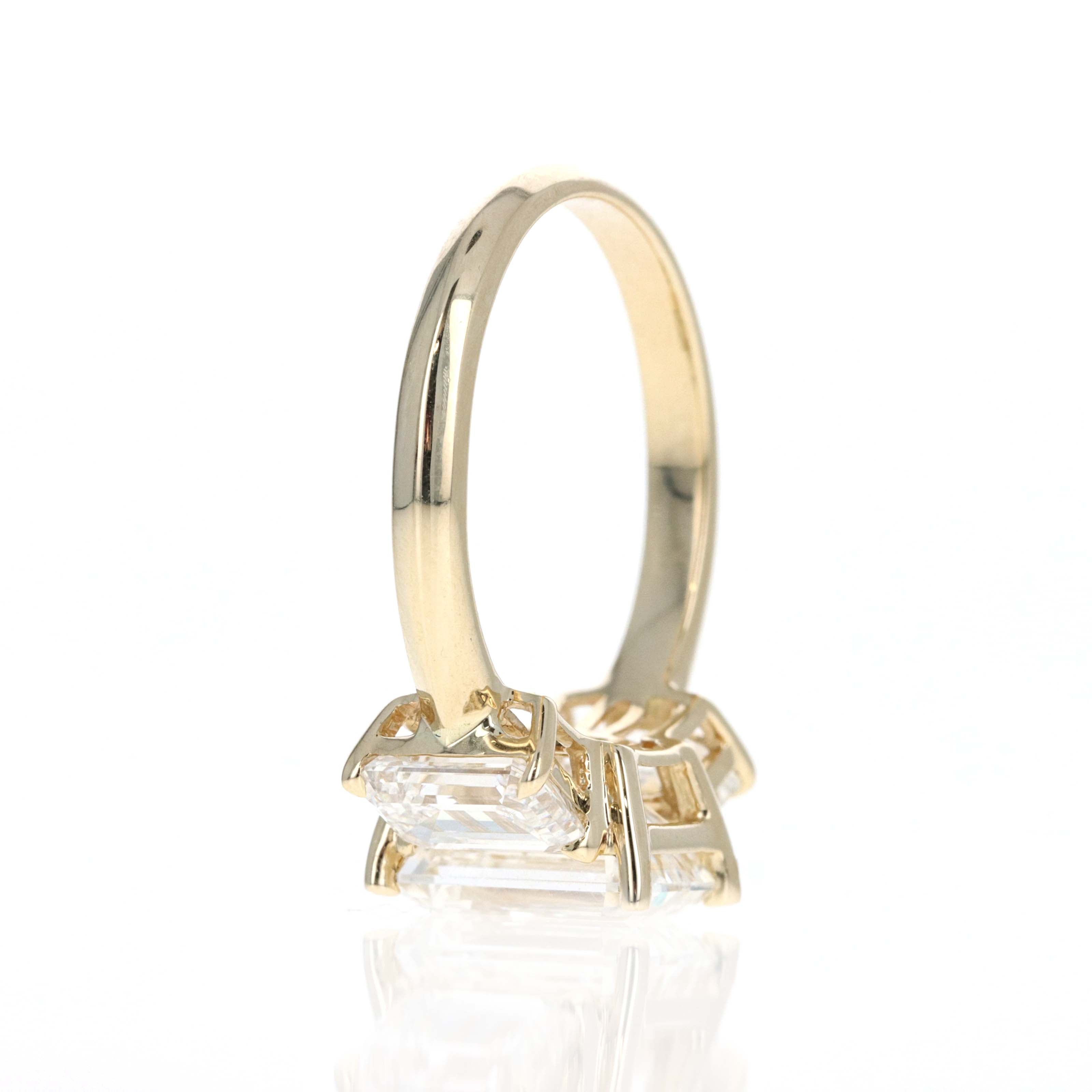 Lab Grown 5 Carat Emerald Diamond Three Stone Engagement Ring - Queen May