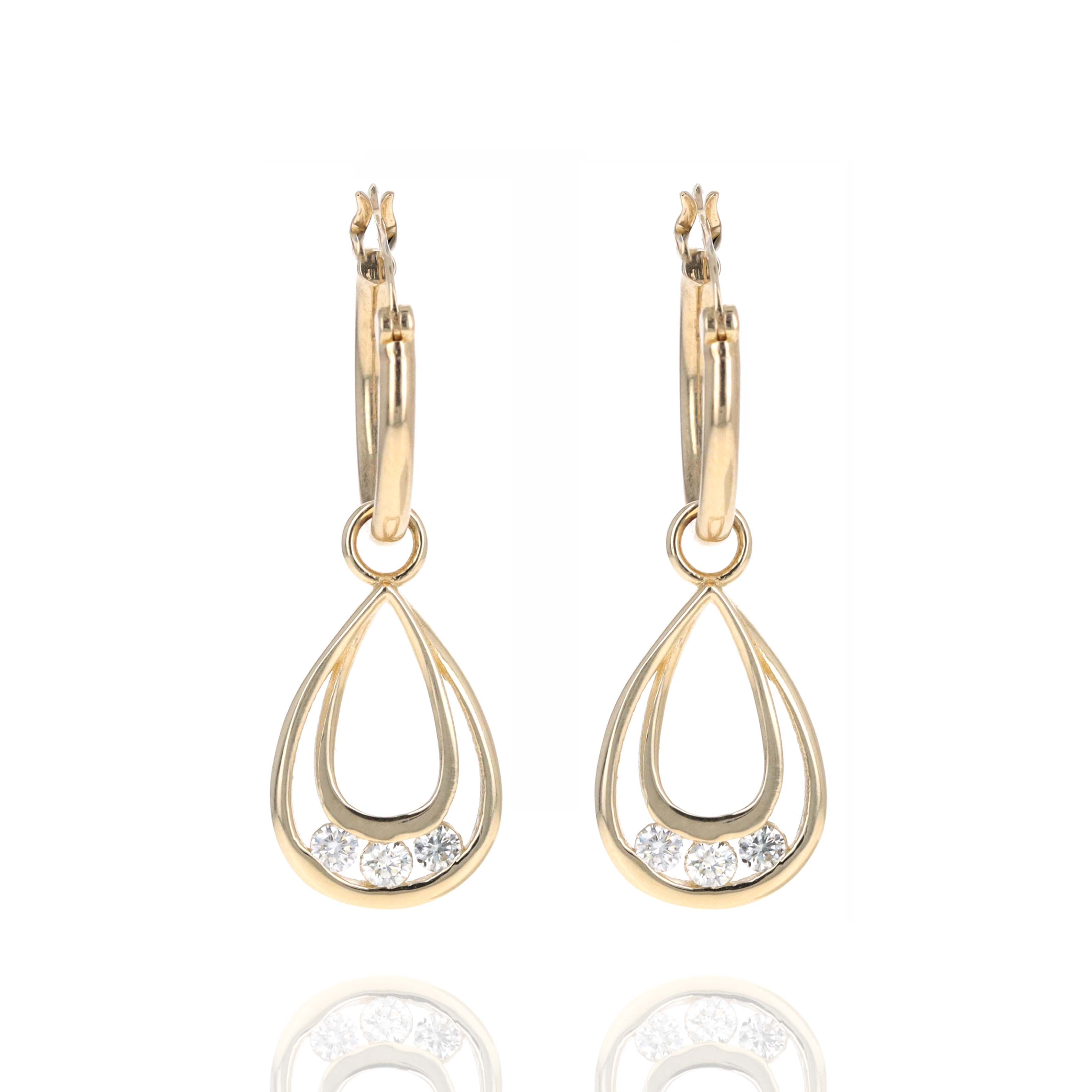 14K Yellow Gold 0.21 Carat Diamond Teardrop Hoop Drop Earrings