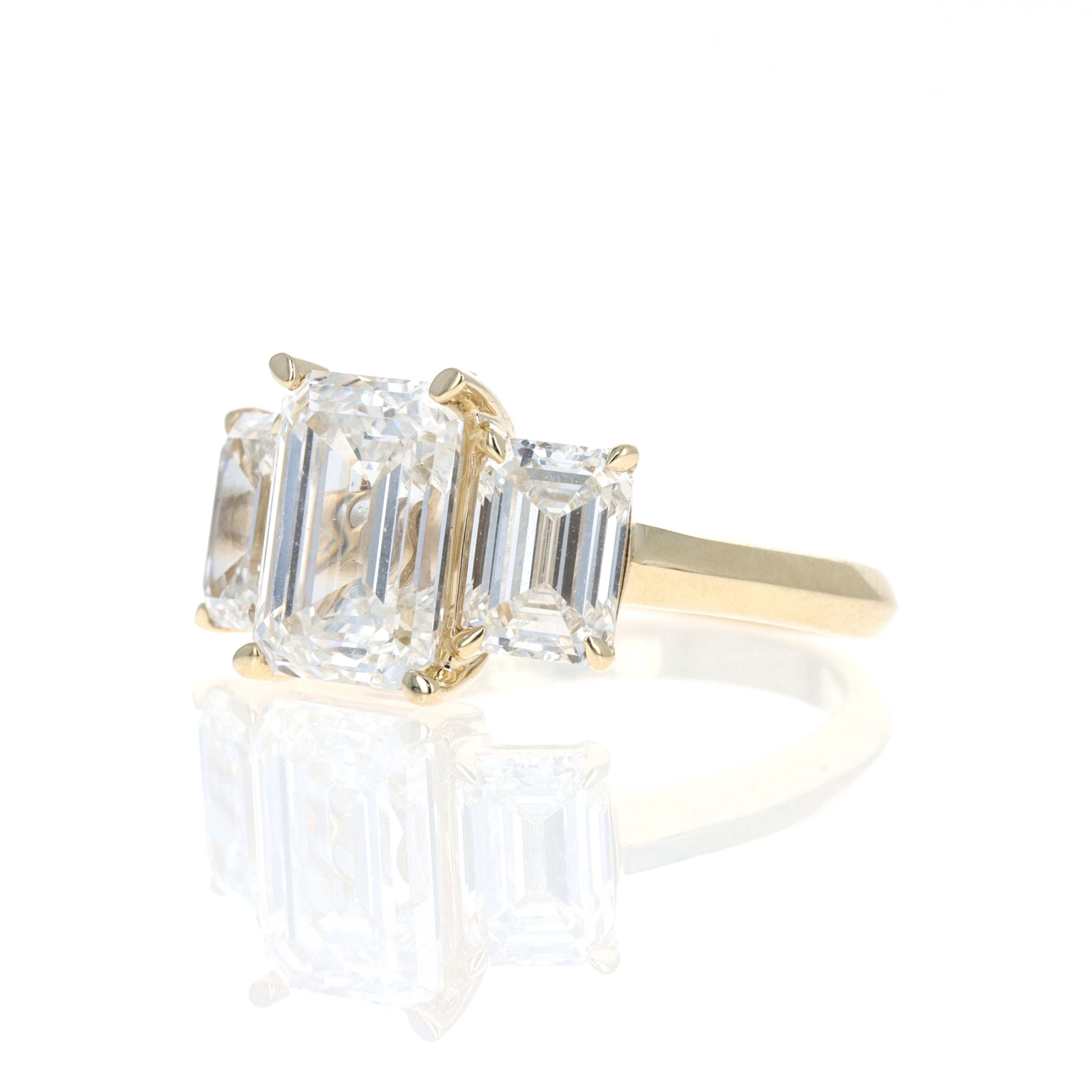 Lab Grown 5 Carat Emerald Diamond Three Stone Engagement Ring - Queen May