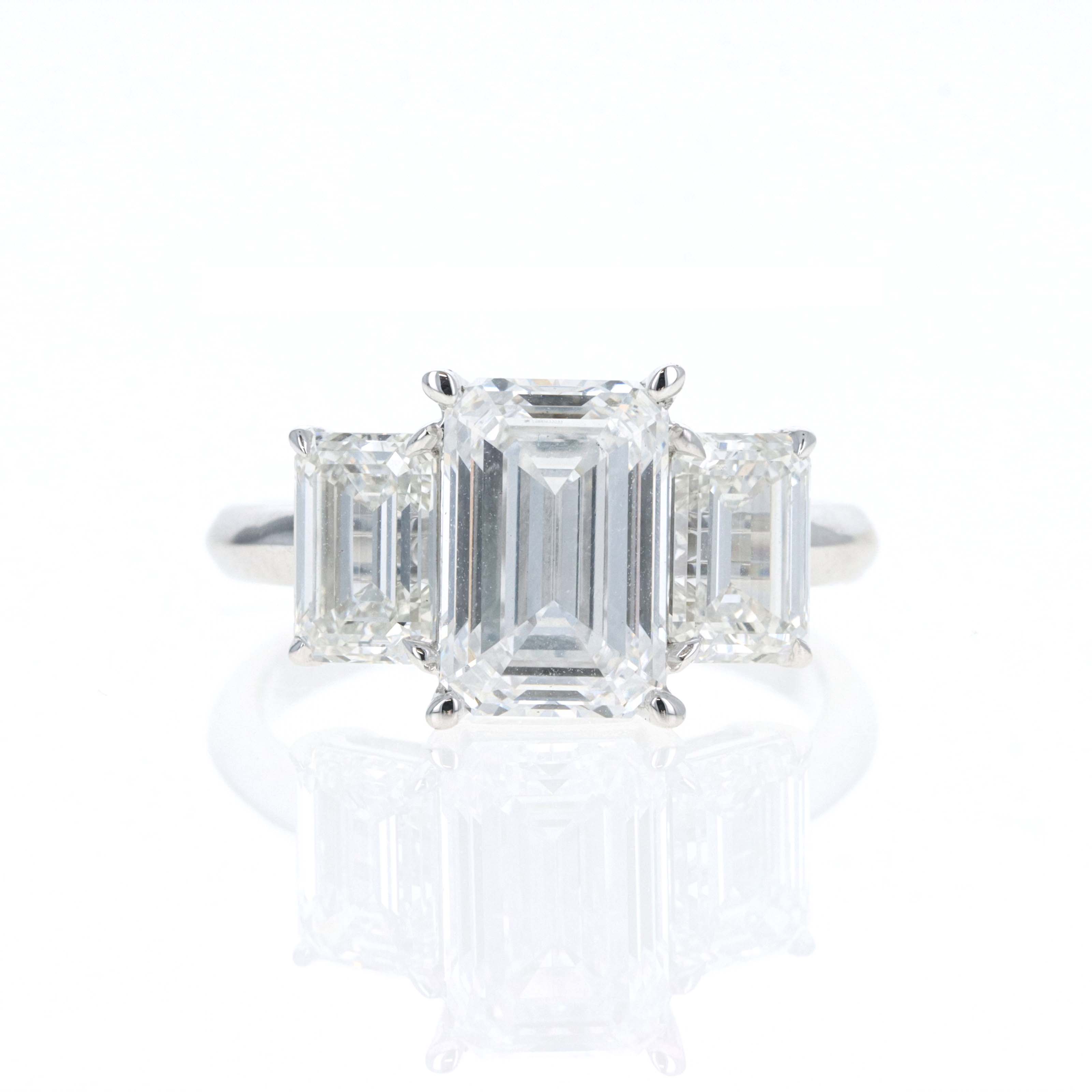 Lab Grown 5 Carat Emerald Diamond Three Stone Engagement Ring - Queen May