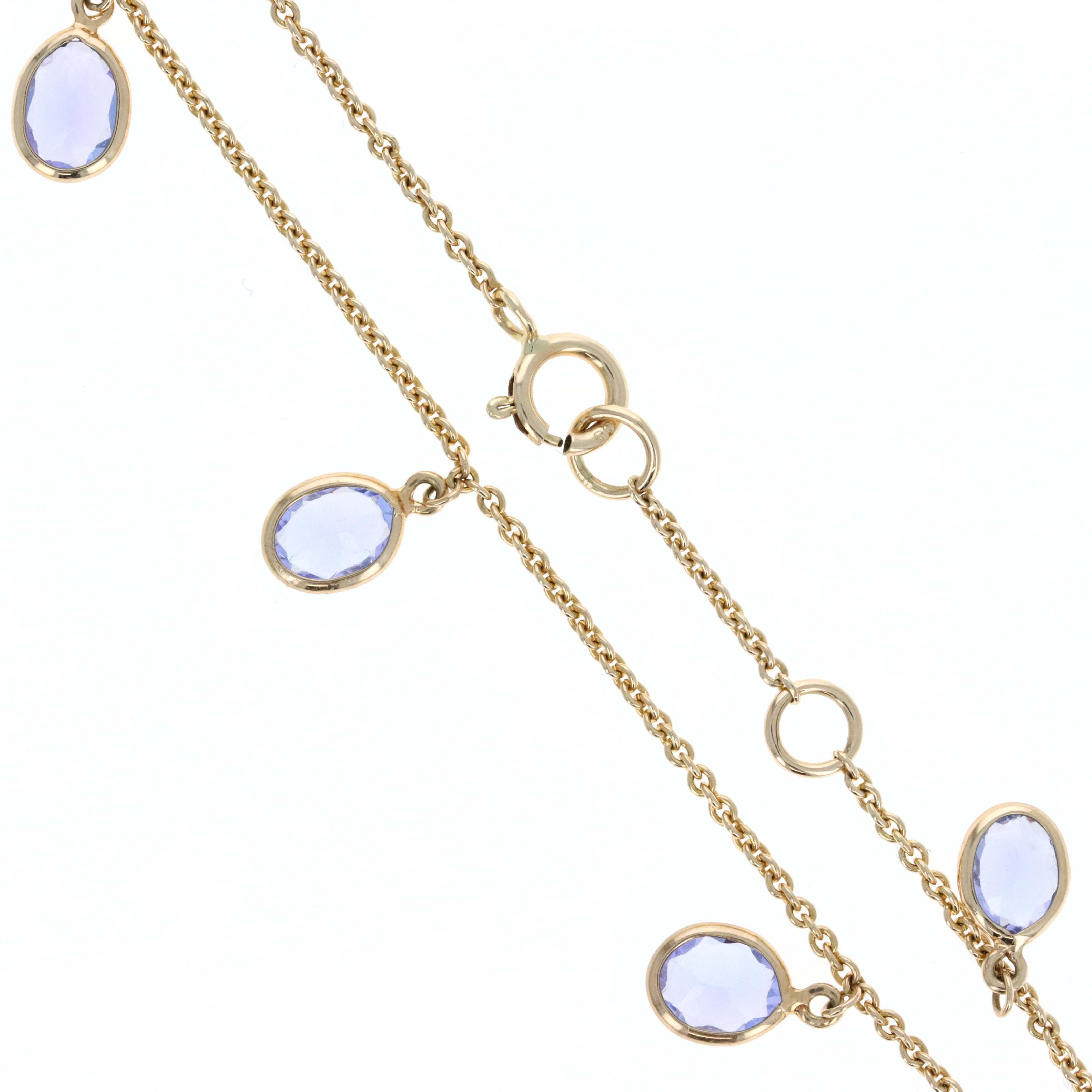 14K Yellow Gold 2.1 Carat Tanzanite Dangle Bezel Station Bracelet - Queen May