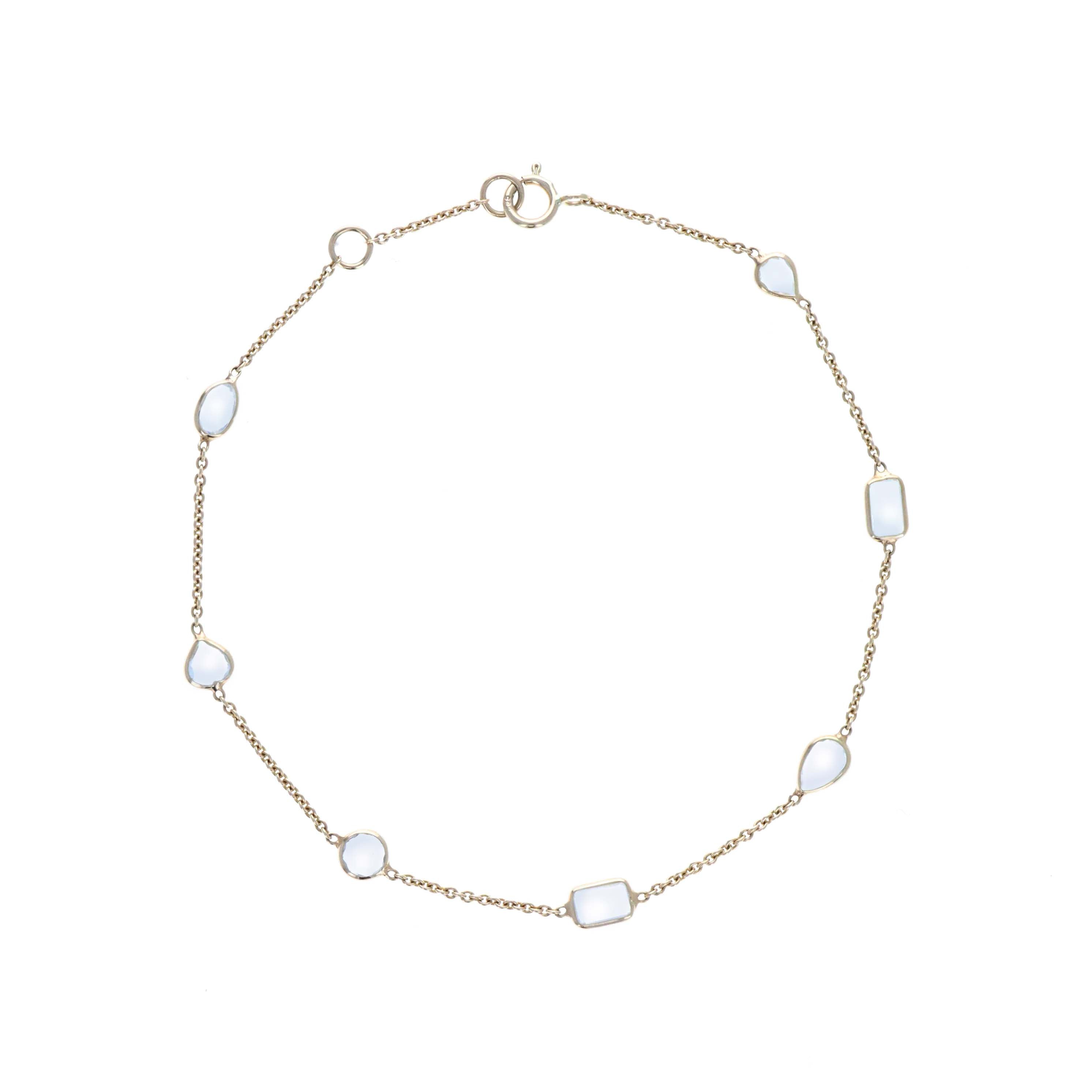 14K Yellow Gold 1.65 Carat Rainbow Moonstone Bezel Station Bracelet - Queen May