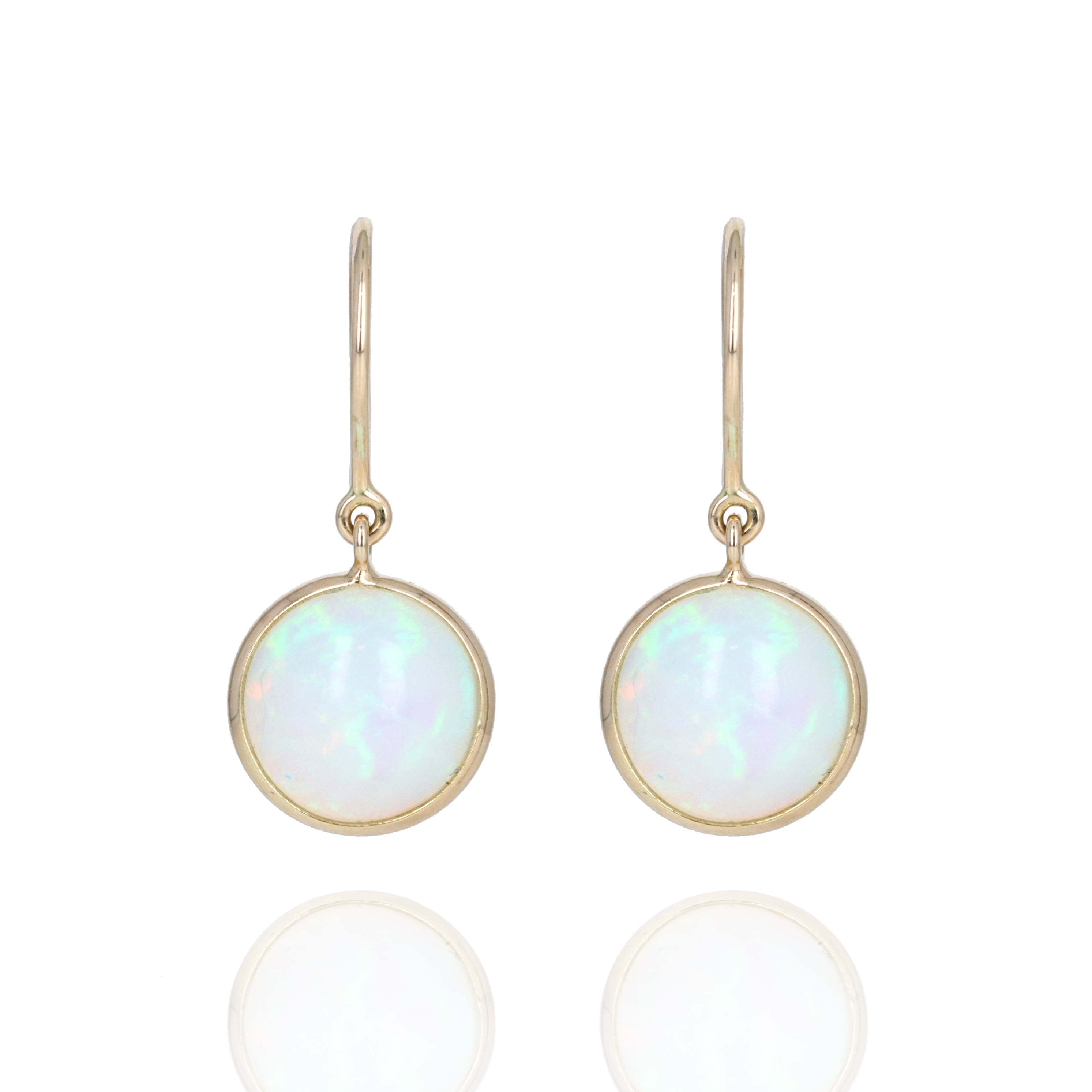 14K Yellow Gold 3.7 Carat Opal Bezel Drop Earrings - Queen May