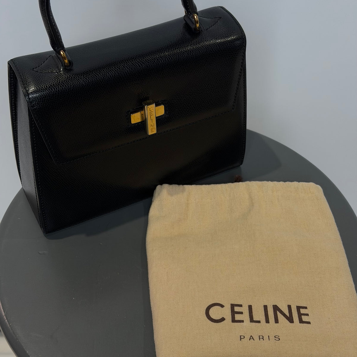 Vintage Celine Top Handle Black Leather Bag