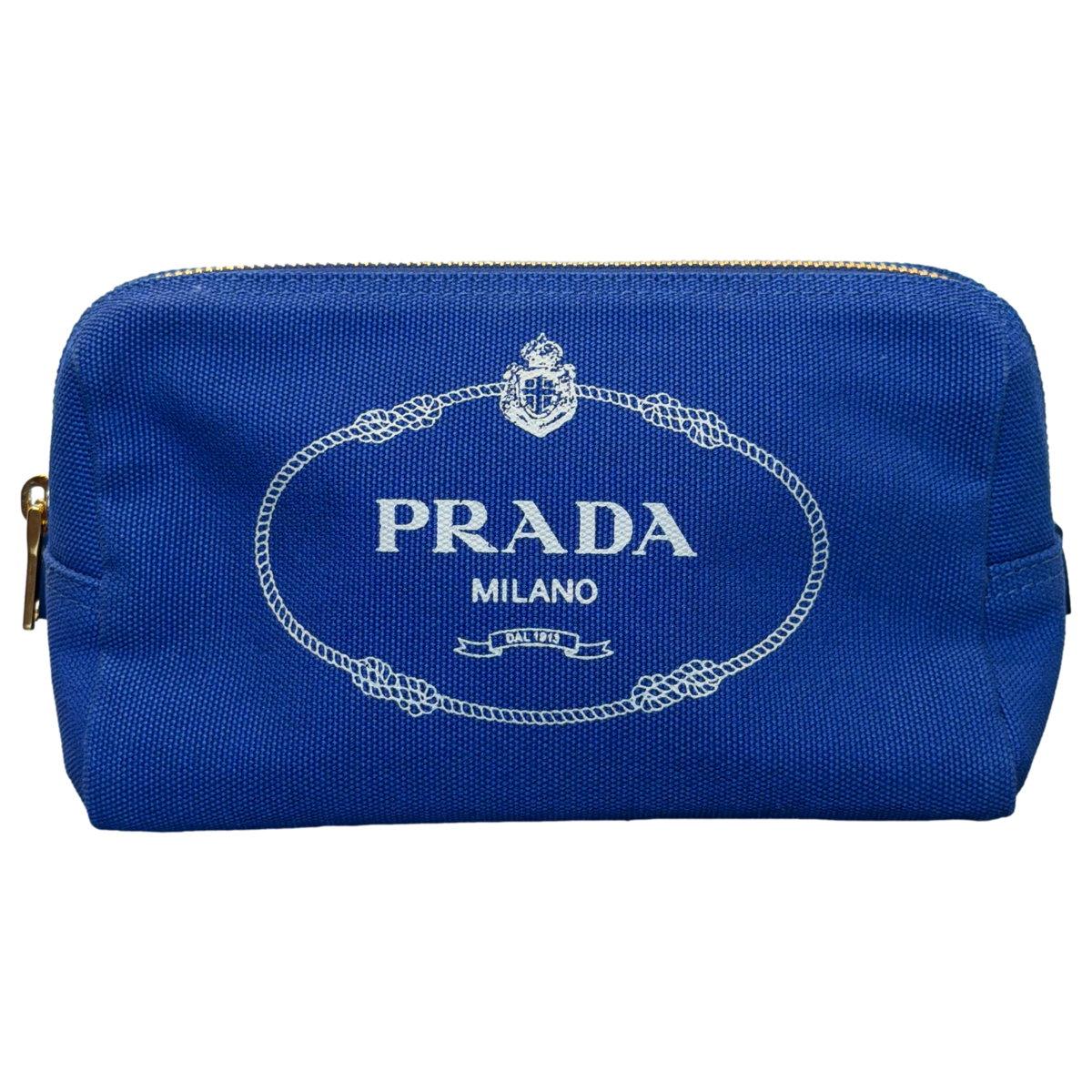 Prada Blue Logo Canvas Cosmetic Pouch