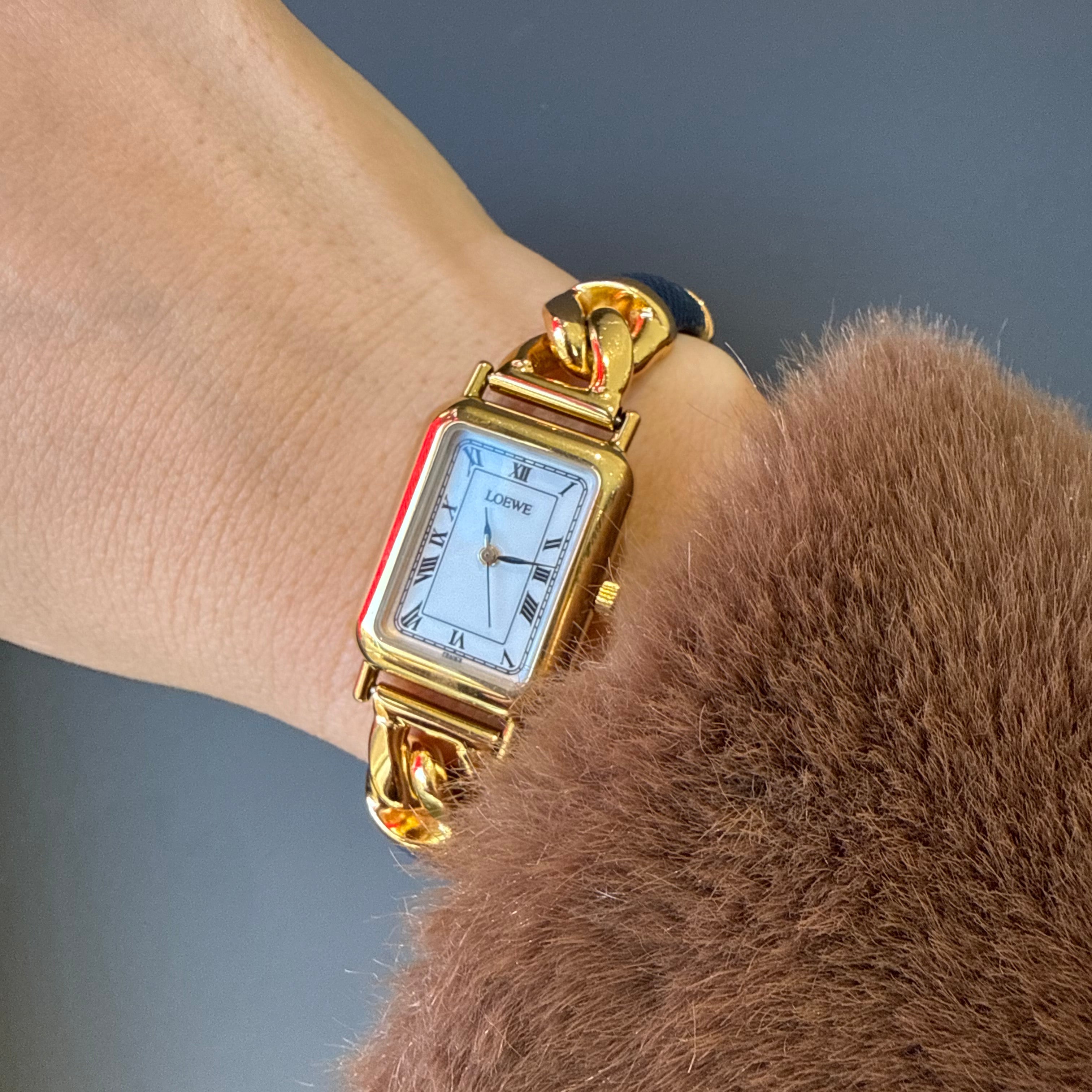 Vintage Loewe Rectangular Leather Strap Watch - Queen May