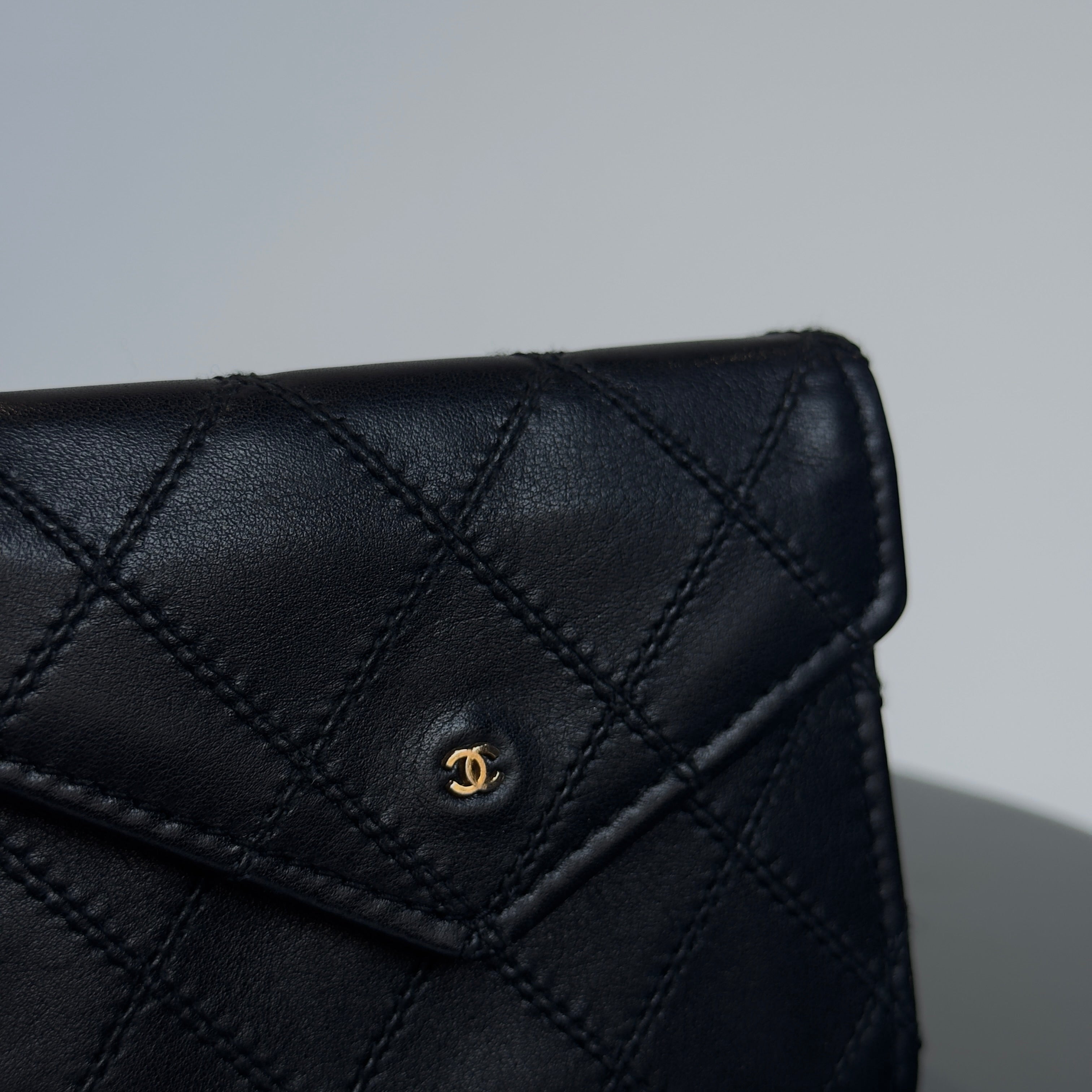 Vintage Black Chanel Quilted Snap Wallet