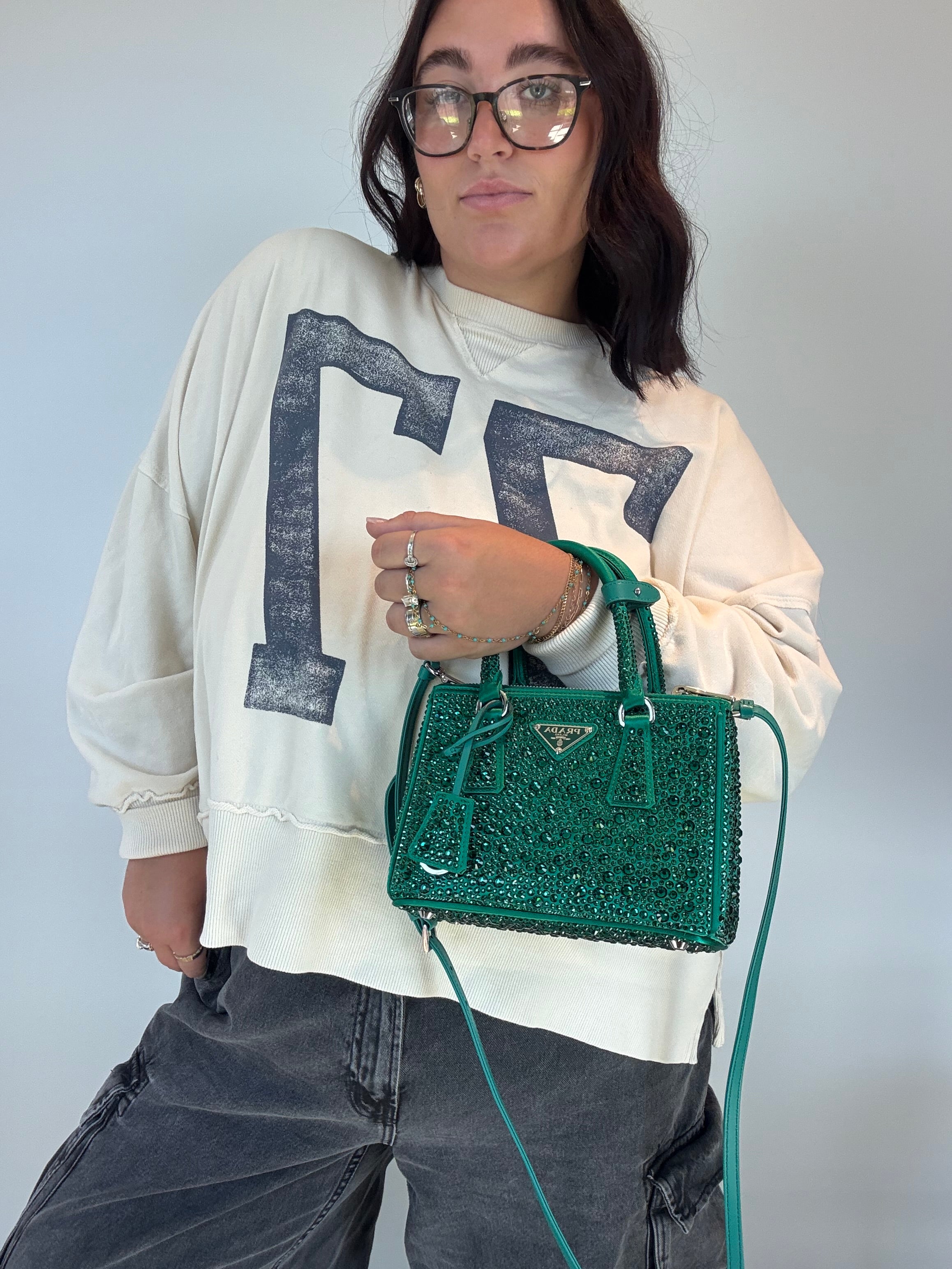 Prada Galleria Double Zip Tote Crystal Embellished Satin Mini - Queen May