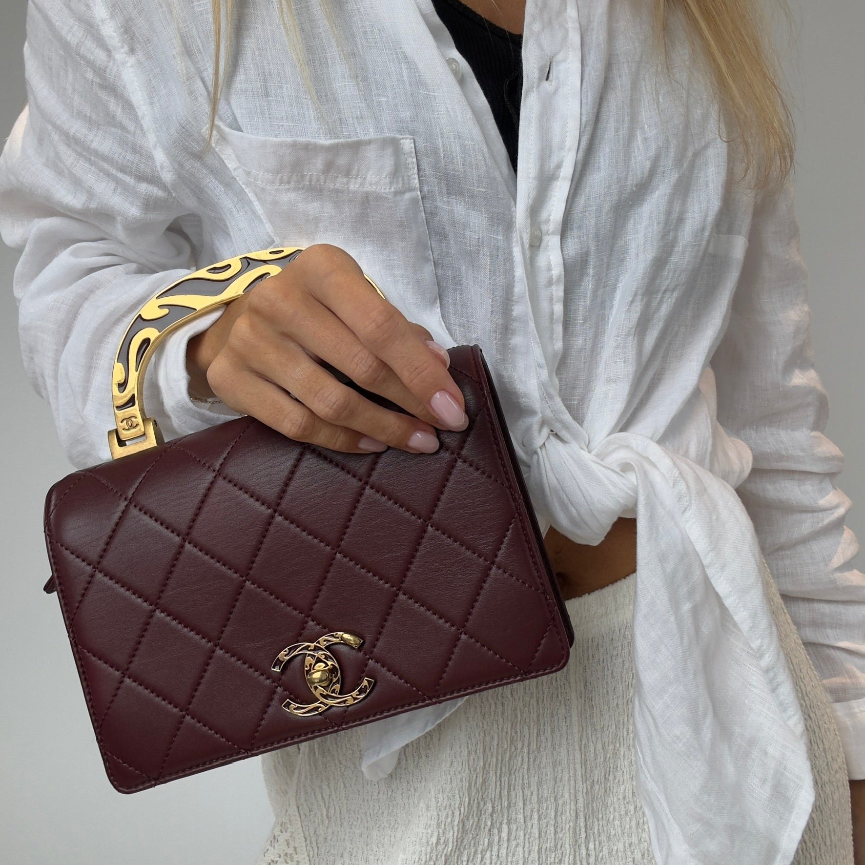 Chanel Art Nouvelle Small Flap Bag Burgundy - Queen May