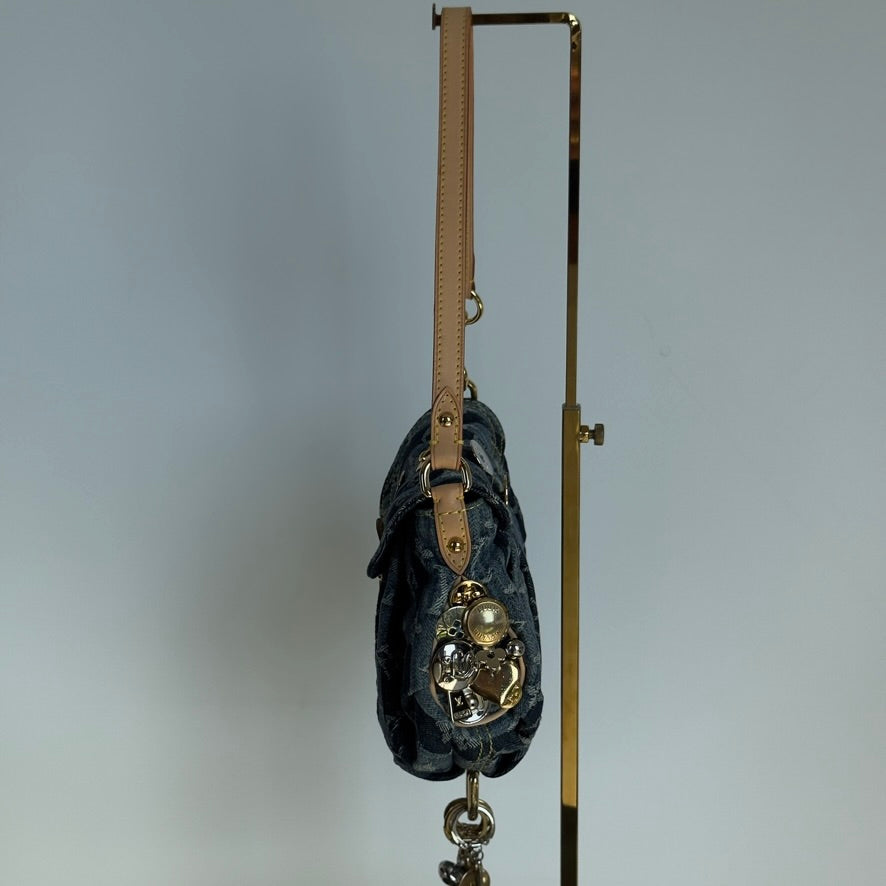 Rare Limited Edition Louis Vuitton Blue Monogram Raye Denim Judy Blame Mini Pleaty Gold & Silver Hardware, 2008 6 Charms - Queen May