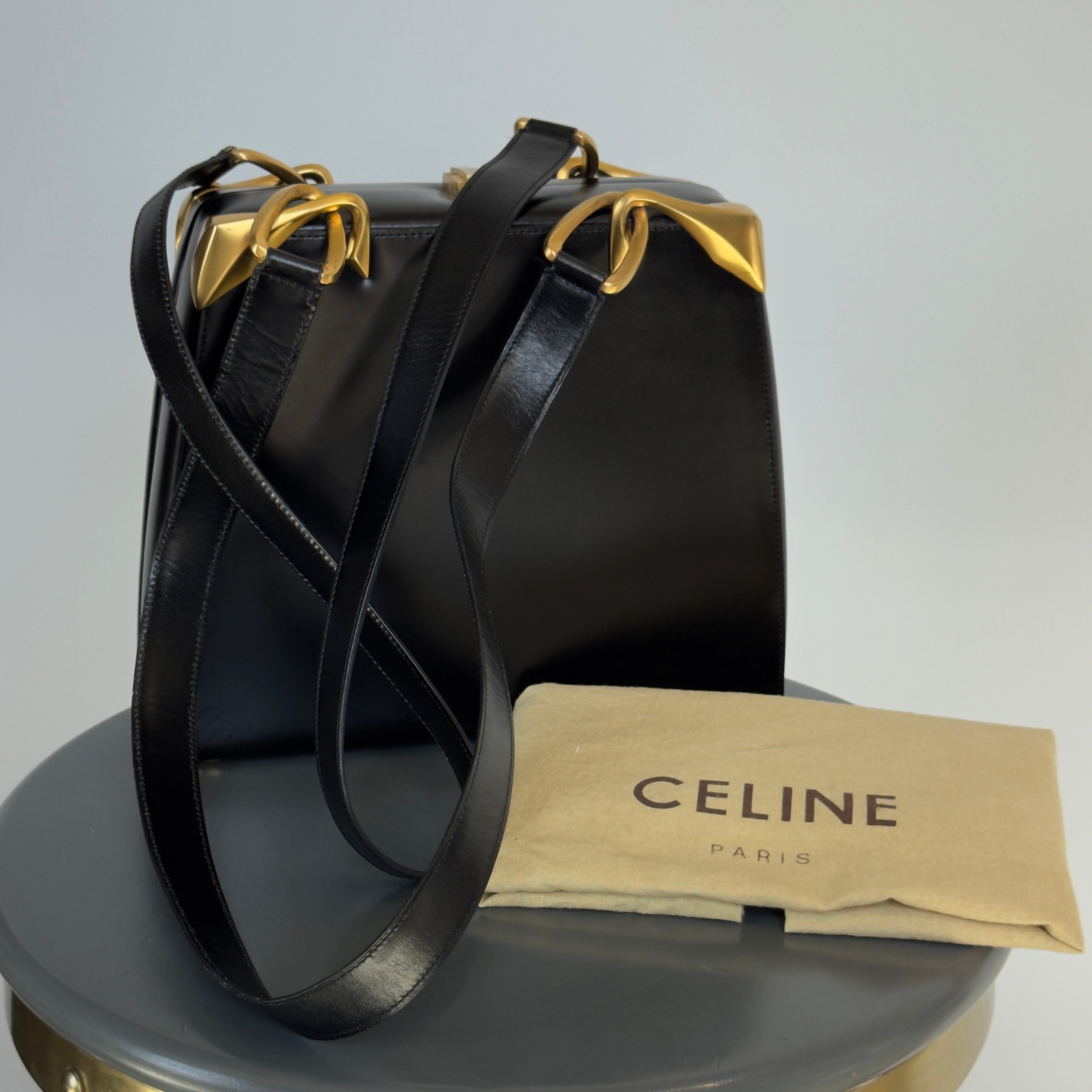 Celine Leather Shoulder Bag Matte Black - Queen May