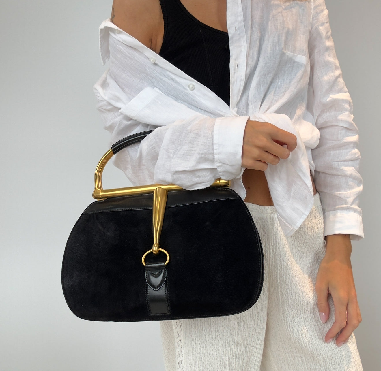 Ultra Rare Vintage Gucci Snafflebit Bag Black Suede - Queen May