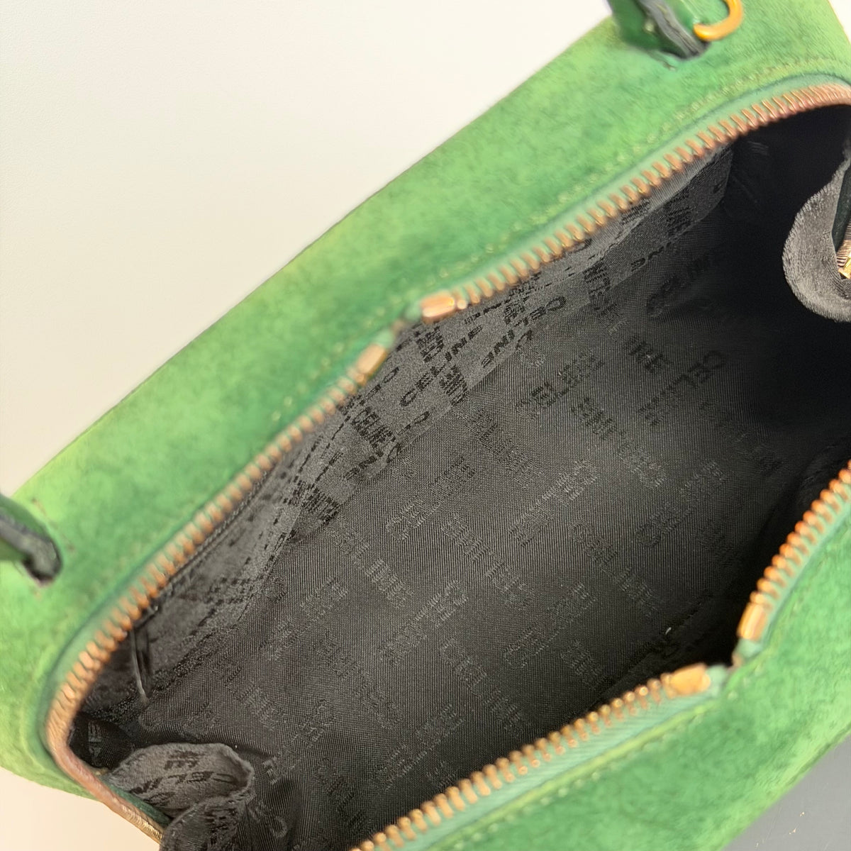 Vintage Celine Top Handle Suede Box Bag Forest Green